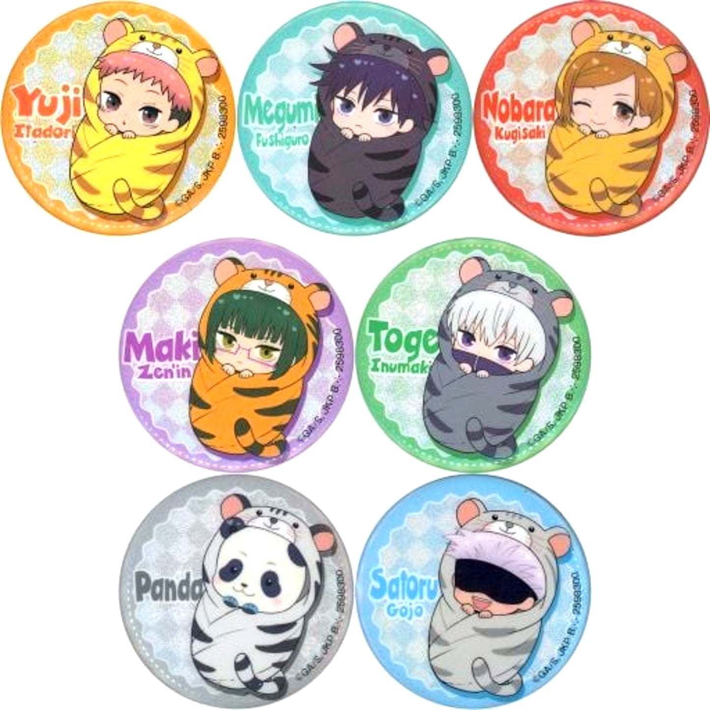 Set of 7 Jujutsu Kaisen Punitop Okurumitaiga Assort Hologram Button Premium Bandai Ltd [USED]