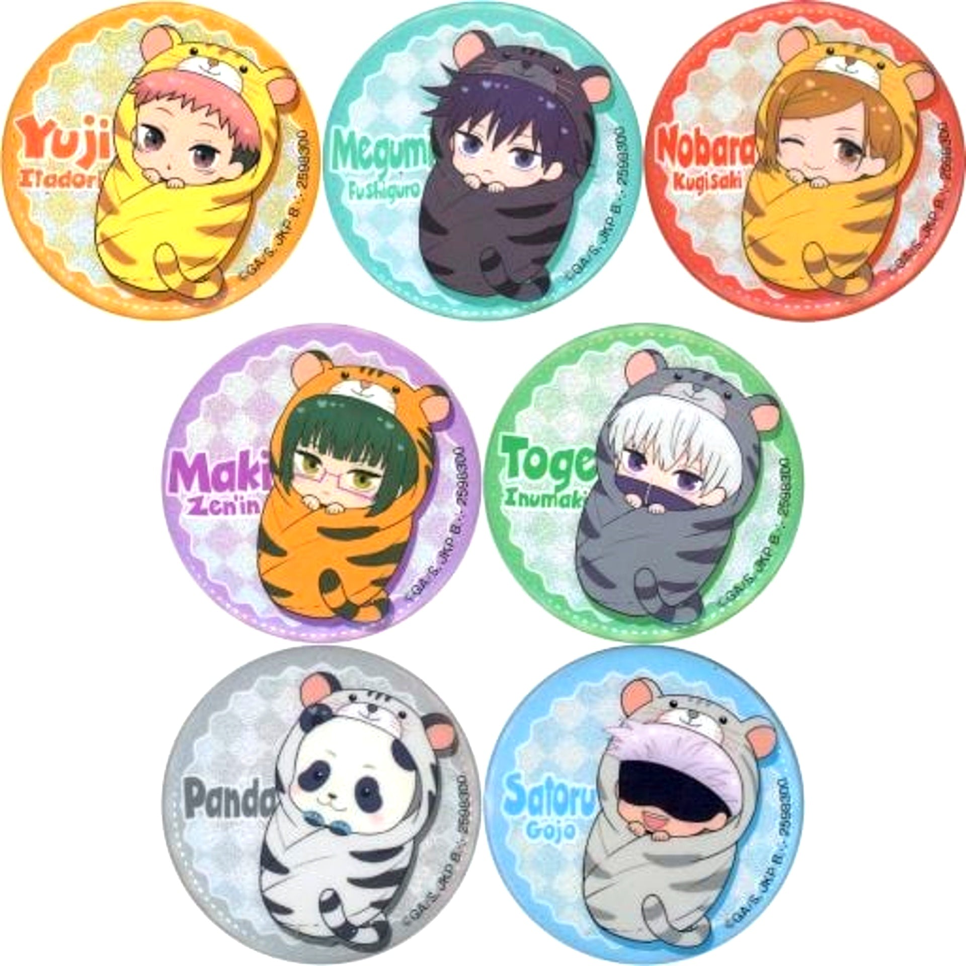 Set of 7 Jujutsu Kaisen Punitop Okurumitaiga Assort Hologram Button Premium Bandai Ltd [USED]