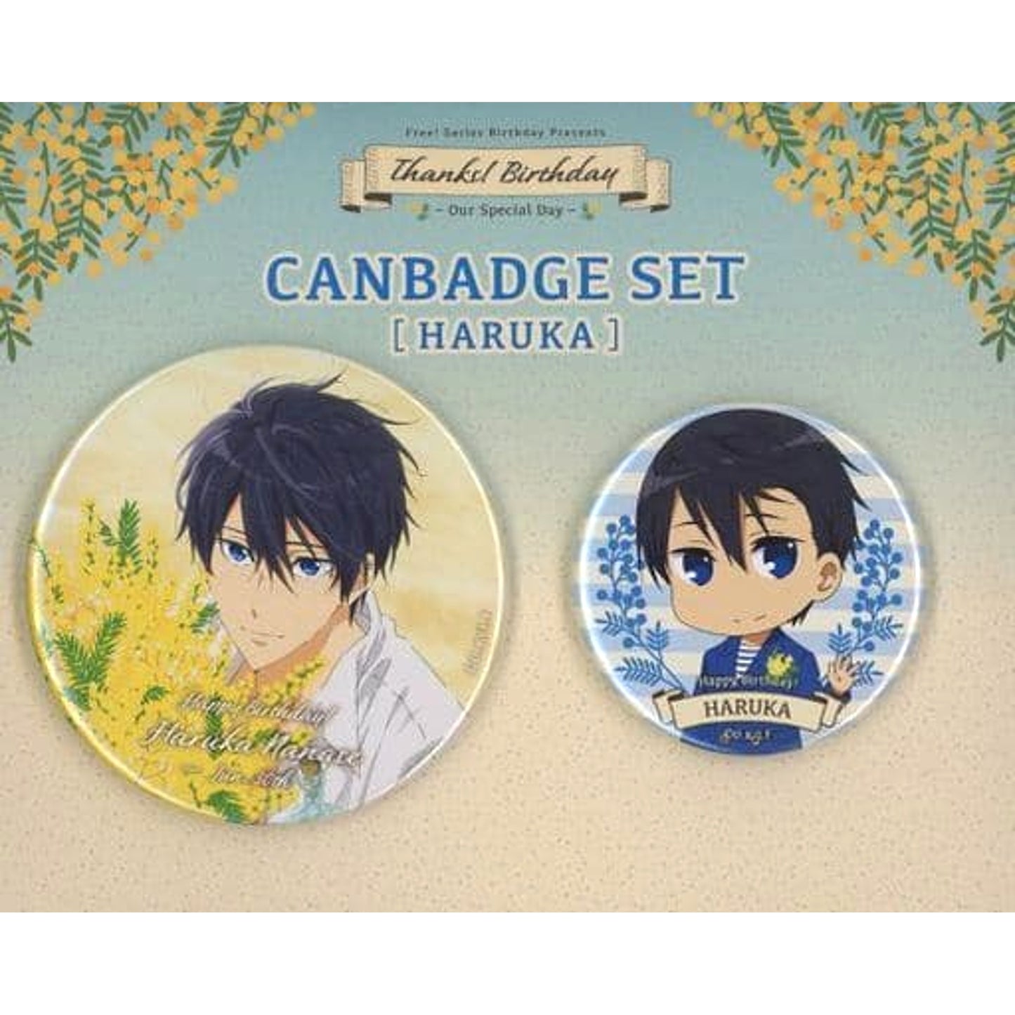 Free! Series Birthday Presents Haruka Nanase Thanks! Birthday Can Badge Set of 2 Buttons [USED]
