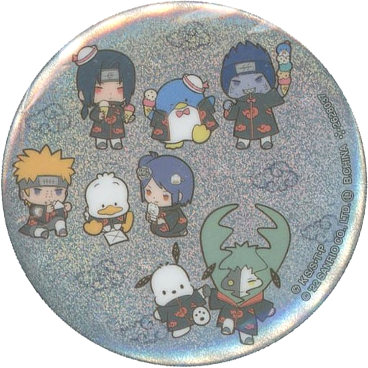 Naruto X Sanrio Characters Akatsuki Hapidanbui 1 Hologram Can Badge Collection Buttons [USED]