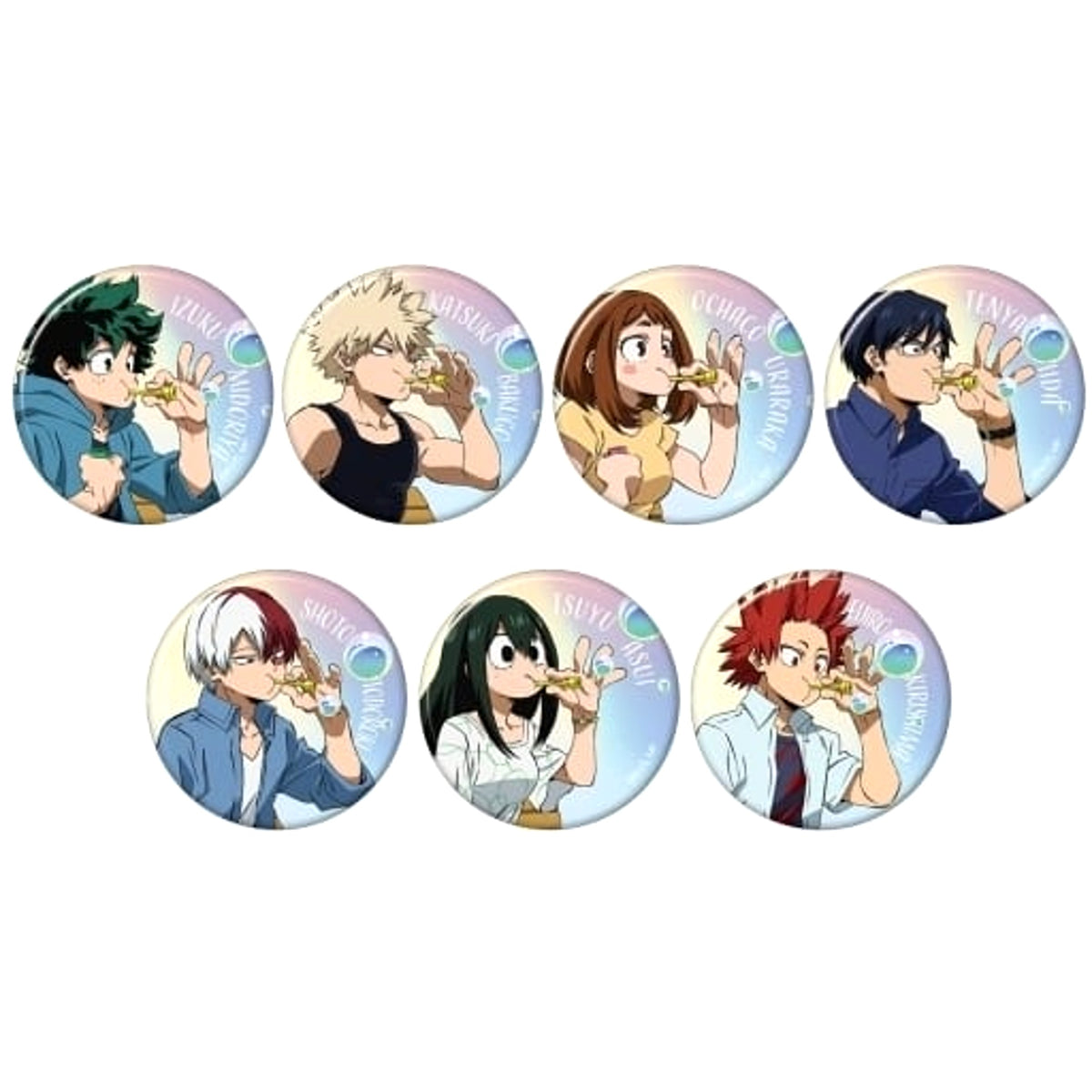 My Hero Academia Katsuki Bakugo & Others Character Badge Collection Soap Bubbles All 7 Types Set Buttons [USED]