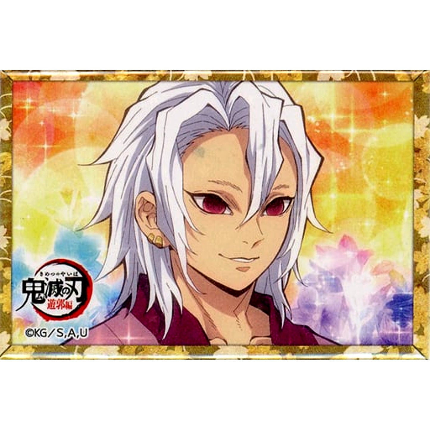 Tengen Uzui Hair Down Facing Right Demon Slayer: Kimetsu no Yaiba Entertainment District Arc Uzui's Hade Hade Hologram Random Button x ufotable Cafe x Machi Asobi CAFE [USED]
