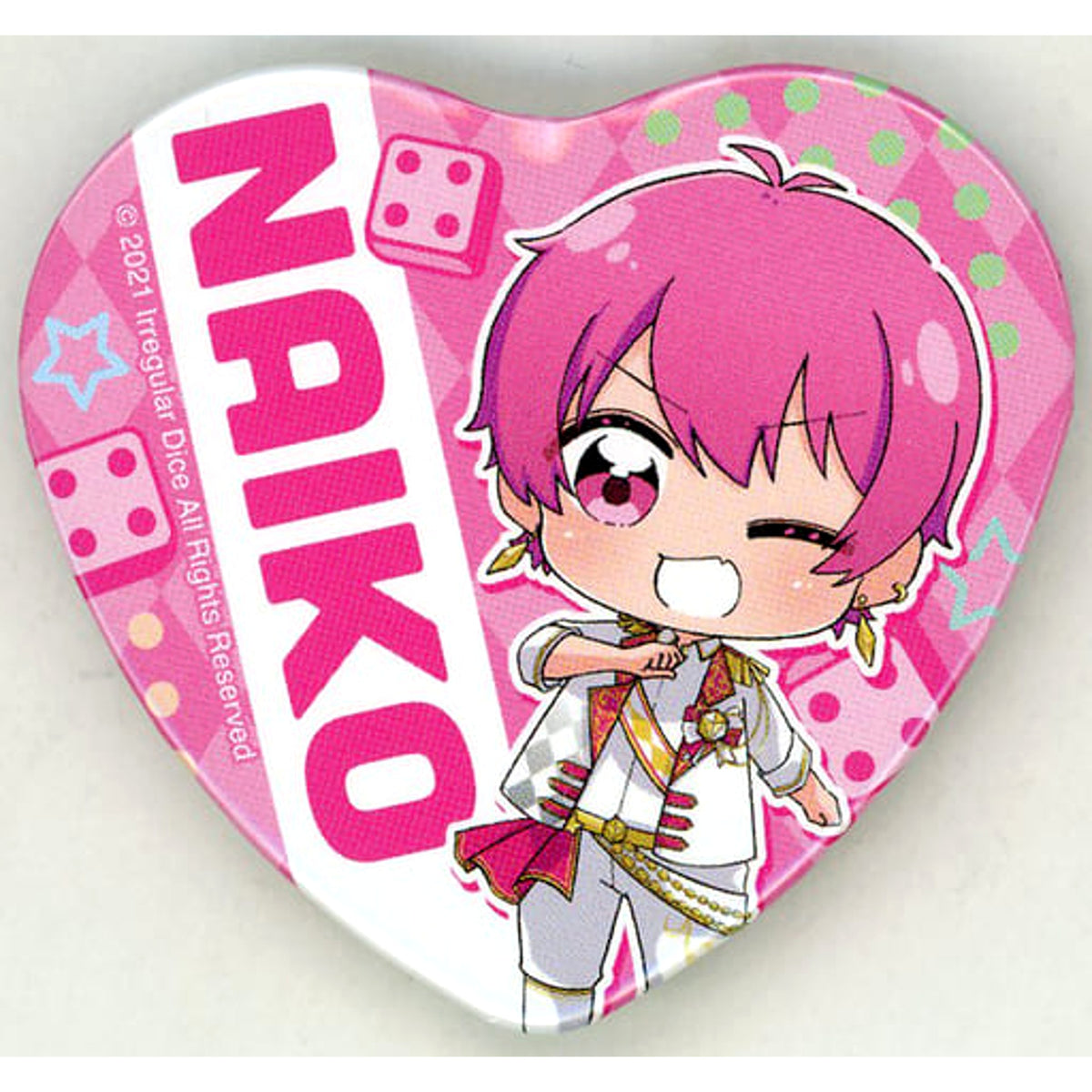 Ireisu Naiko Chibi Chara Trading Heart Shaped Can Badge FamilyMart Exclusive Buttons [USED]