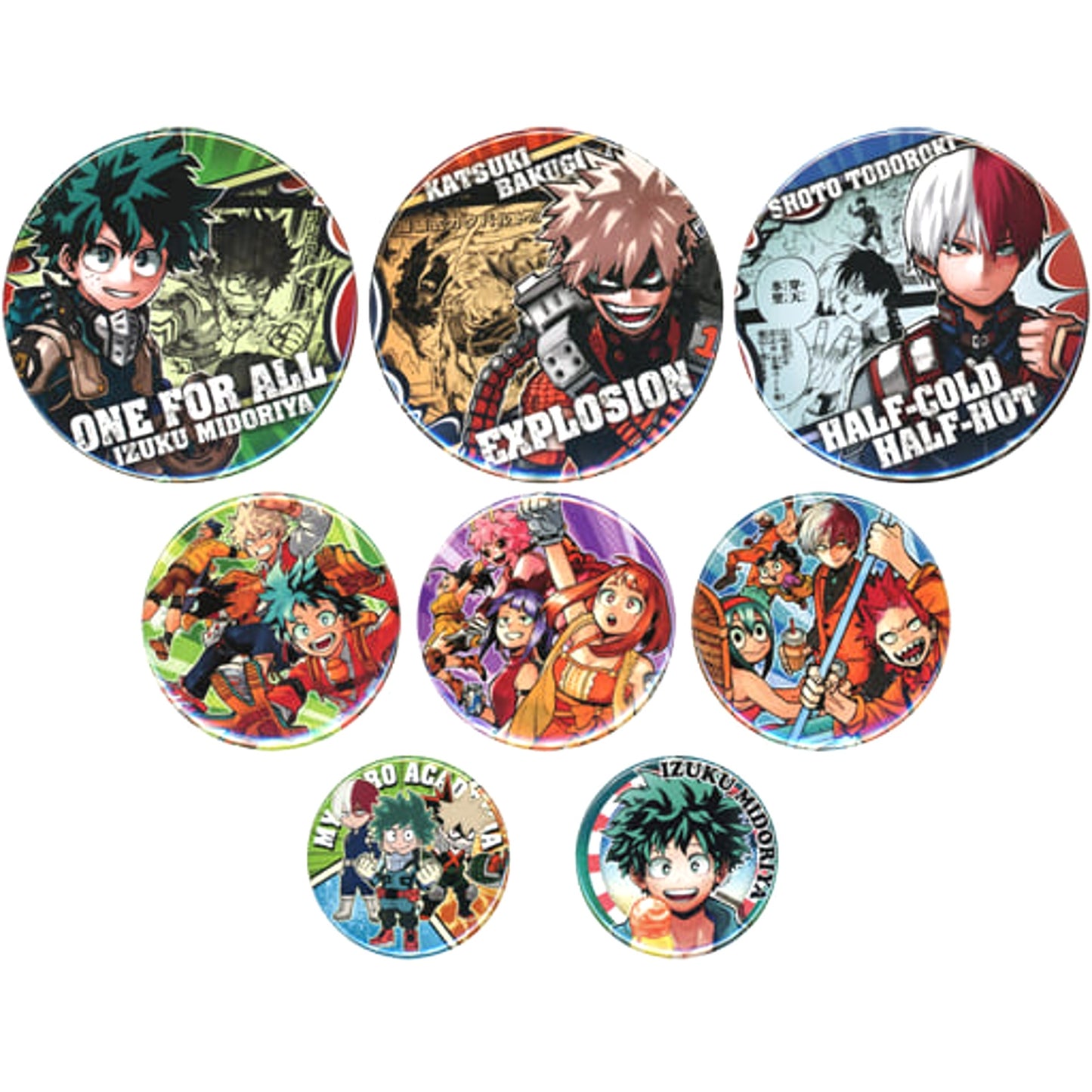 Katsuki Bakugo & Others My Hero Academia All 8 Types Set Button Weekly Shonen Jump 2020 Issue 44 Service For All Applicants Button Kanzume Included [USED]