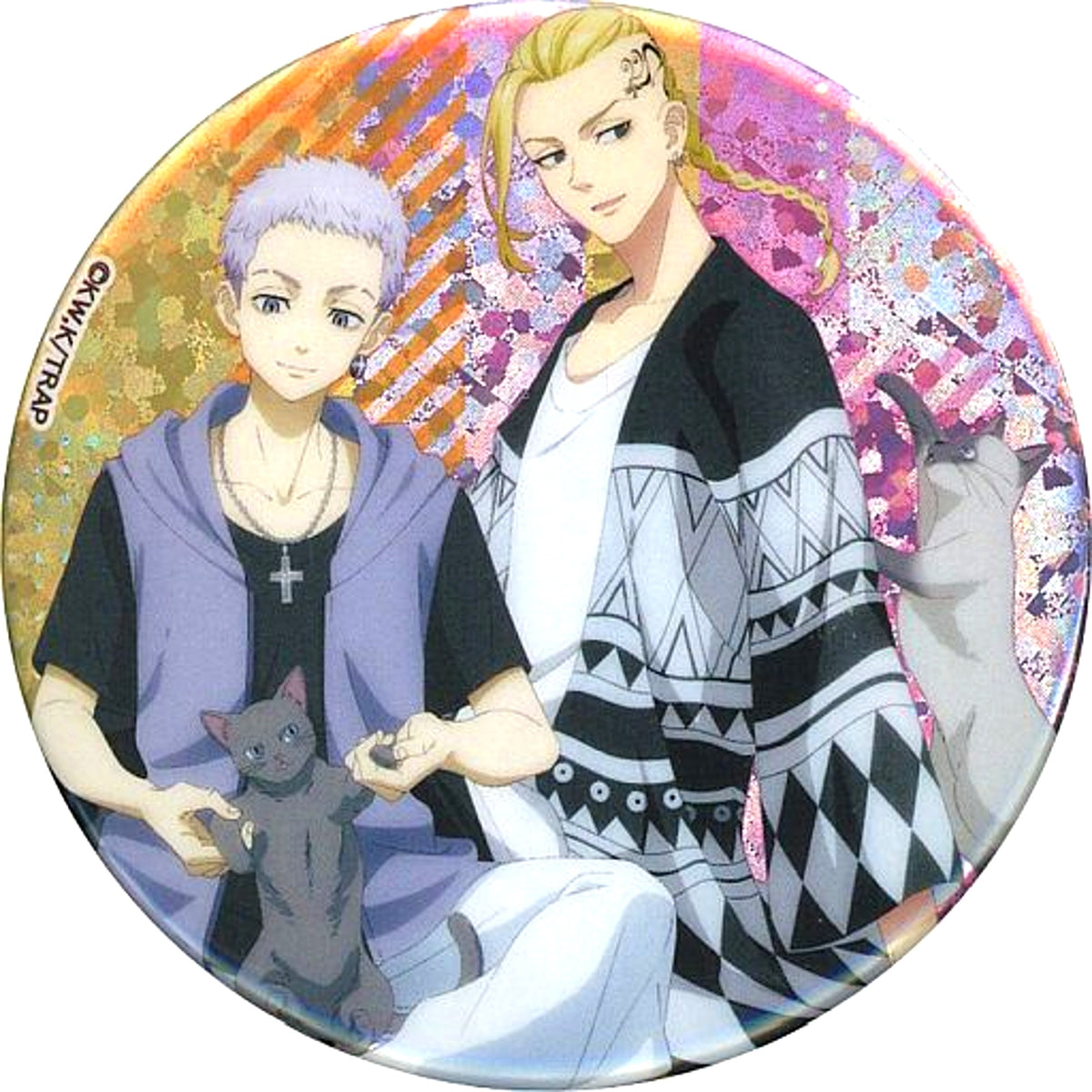 Ken Ryuguji & Takashi Mitsuya Tokyo Revengers Big Holo Button With Cat Ver. animate Limited [USED]