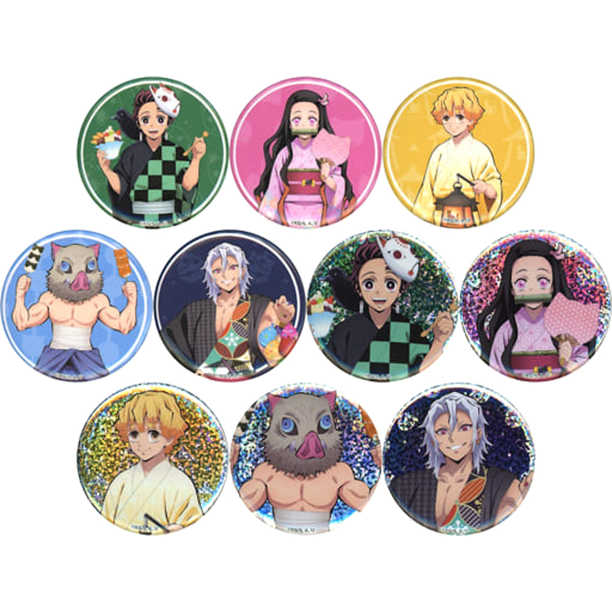 Demon Slayer: Kimetsu no Yaiba Tanjiro Kamado & Others Trading 56mm Can Badge Matsuri Biyori Limited All 10 Types Set Buttons [USED]