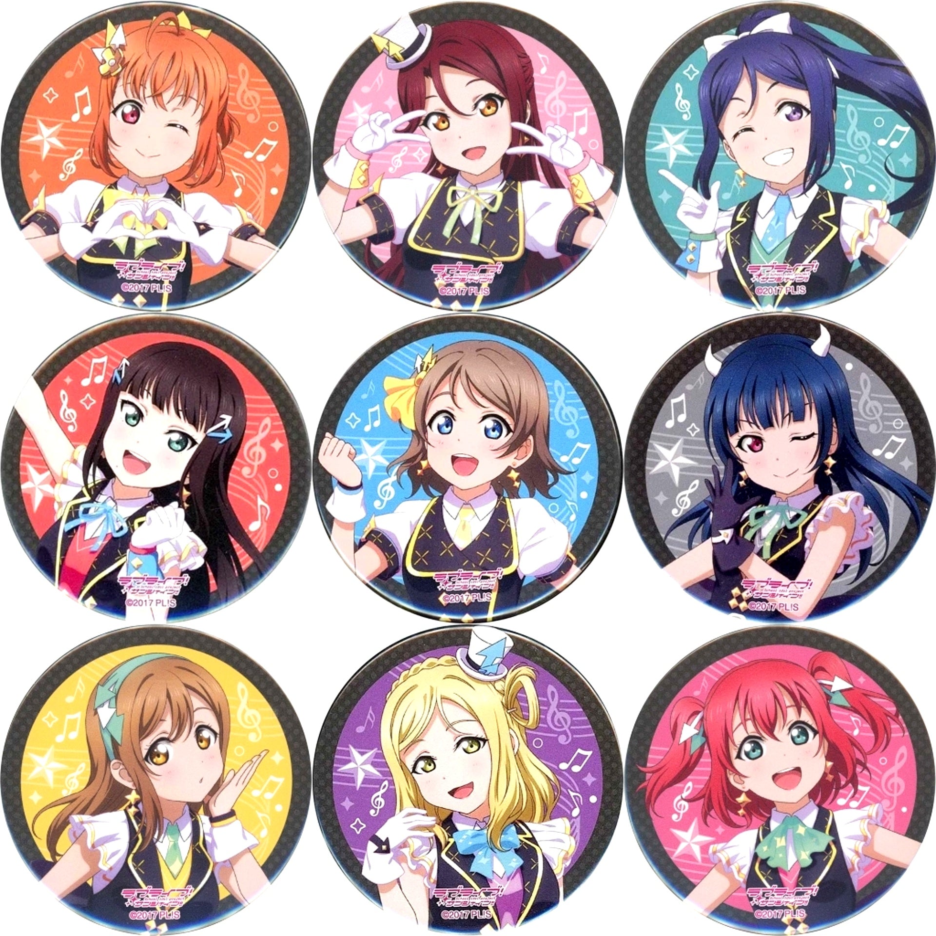 Set of 9 Aqours Love Live! Sunshine!! 6th LoveLive! KU-RU-KU-RU Rock 'n' Roll TOUR Button Venue Ltd Gacha Prize [USED]