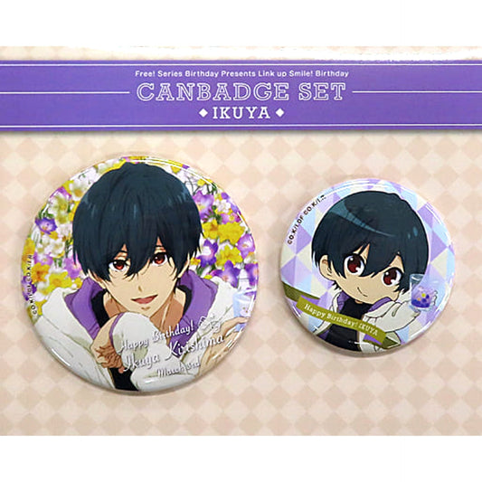 Free! Series Birthday Presents Ikuya Kirishima Link Up Smile! Birthday Can Badge Set of 2 Buttons [USED]
