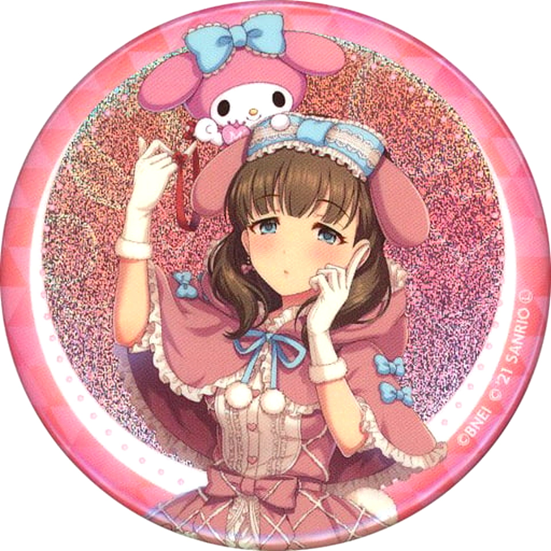 Mayu Sakuma & My Melody Glitter Tin Badge The Idolmaster Cinderella Girls x Sanrio Characters [USED]