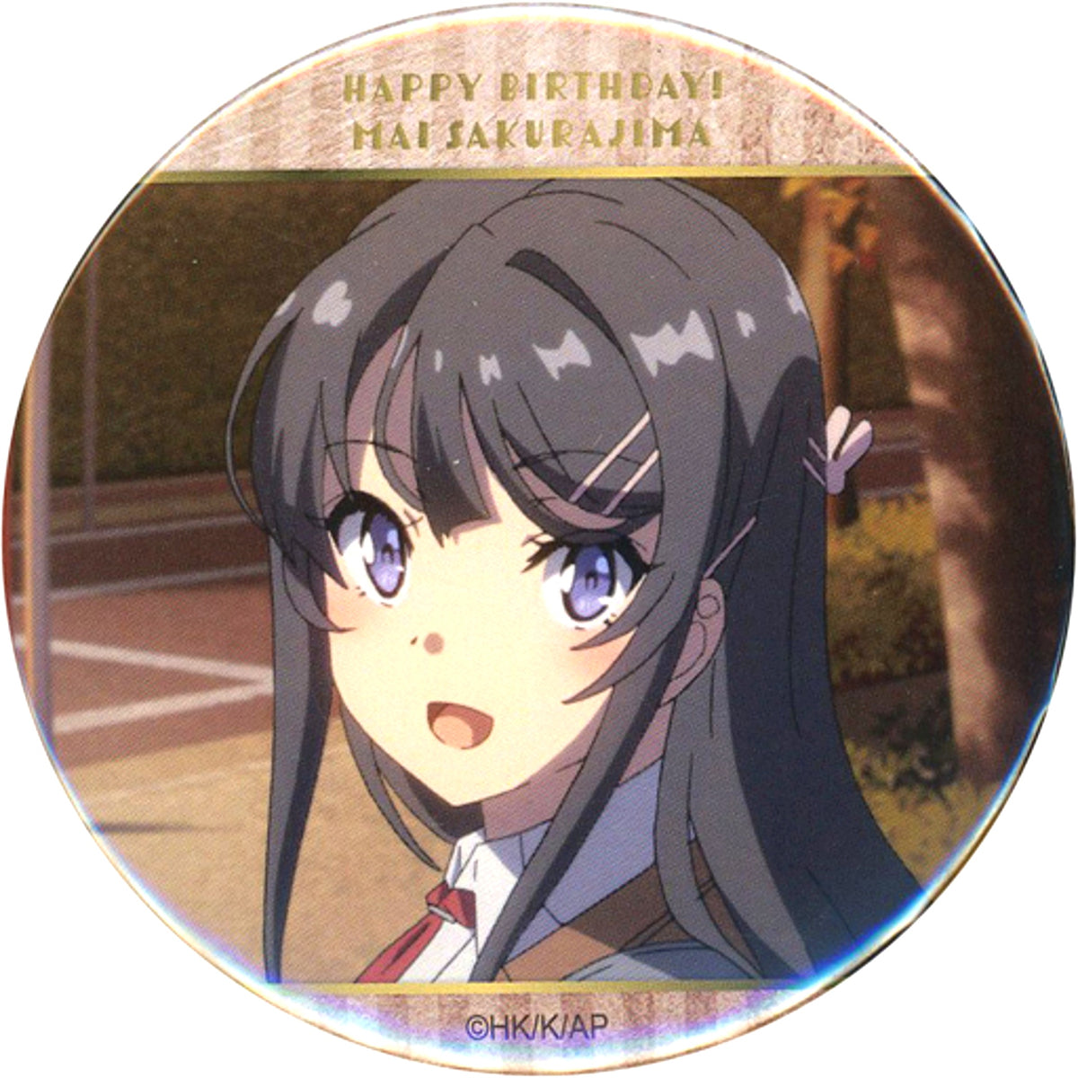 Mai Sakurajima C. Looking Back Rascal Does Not Dream of Bunny Girl Senpai 75mm Button Kujibikido Mai Sakurajima Happy Birthday Kuji 2021 C-3 Prize [USED]
