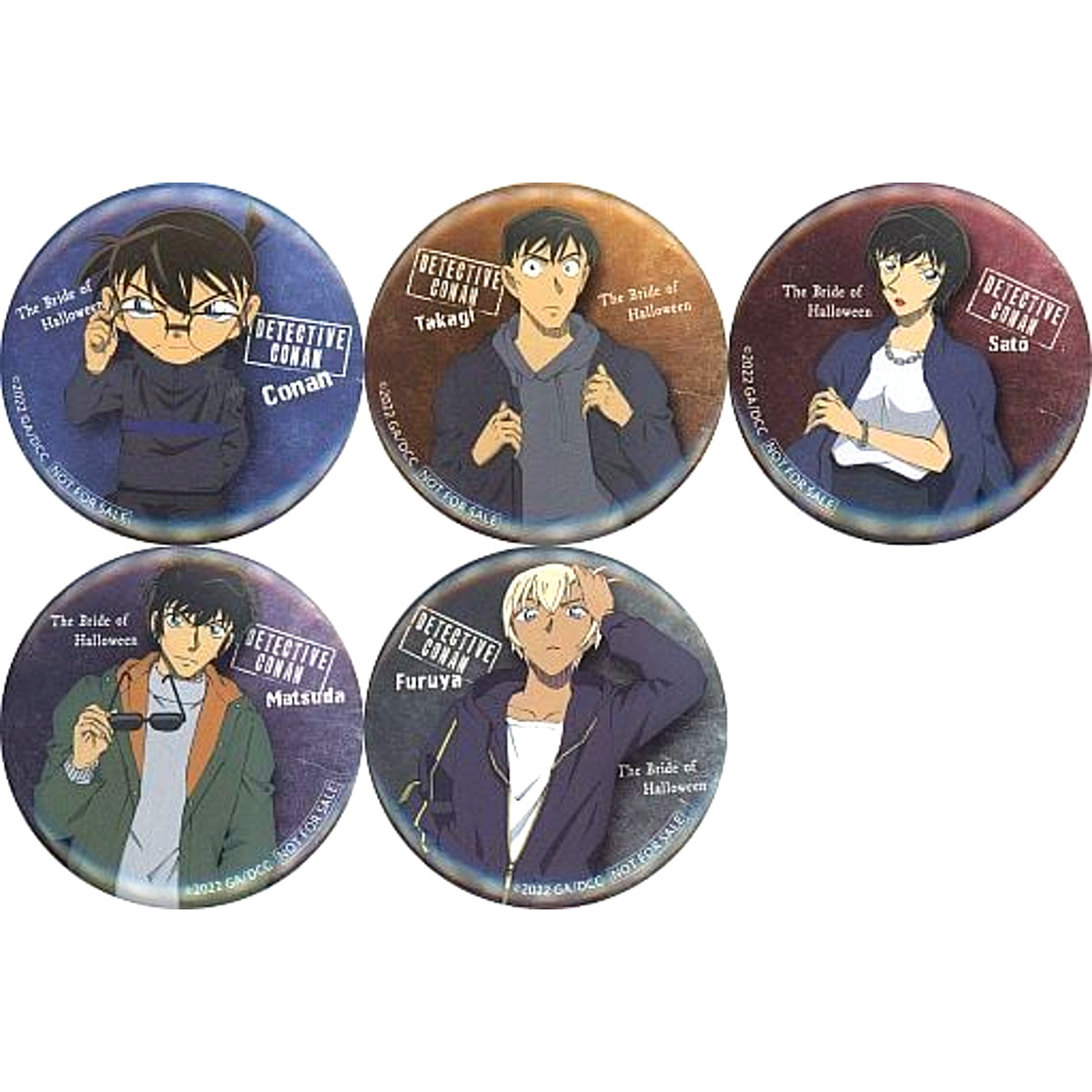 Set of 5 Detective Conan The Bride of Halloween Original Button Seven-Eleven Campaign Snack Purchase Bonus [USED]