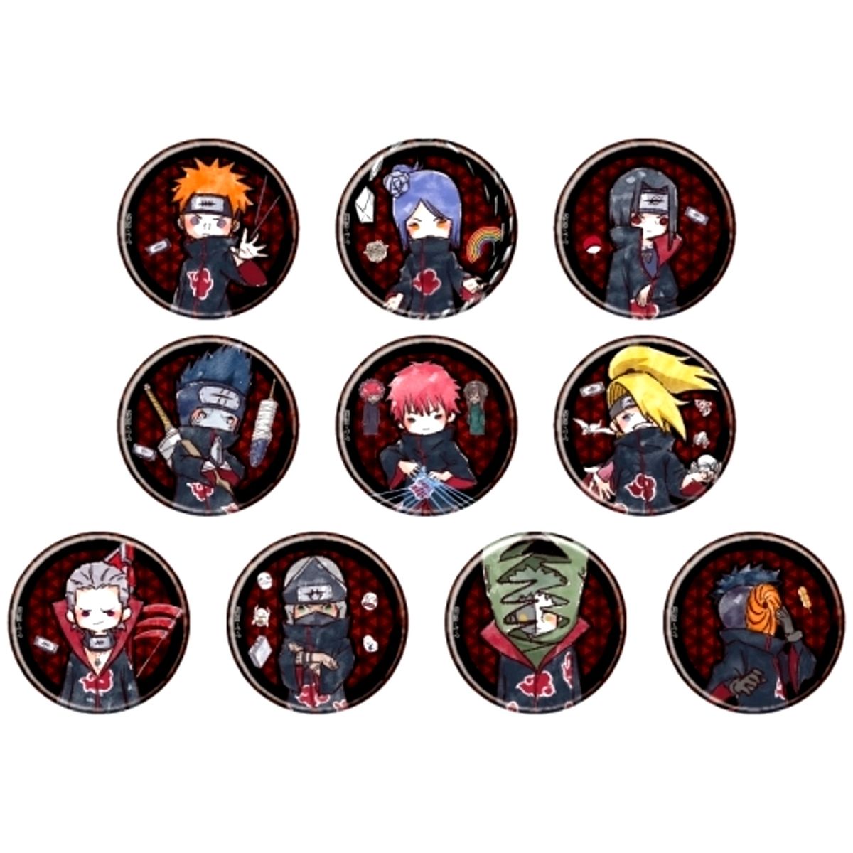 Set of 10 Naruto Shippuden Graph Art Design Button 03 [USED]