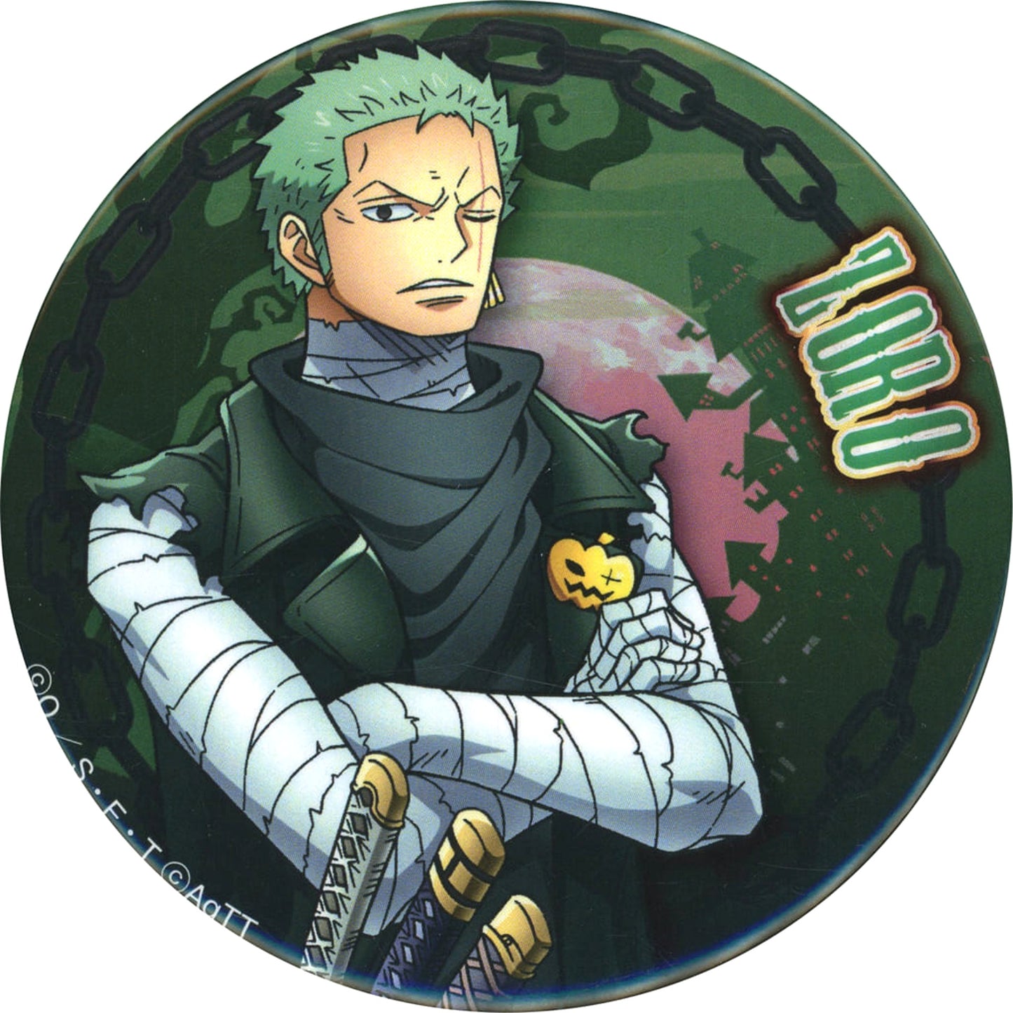One Piece Roronoa Zoro Halloween 2019 Can Badge Tokyo One Piece Tower Limited Buttons [USED]