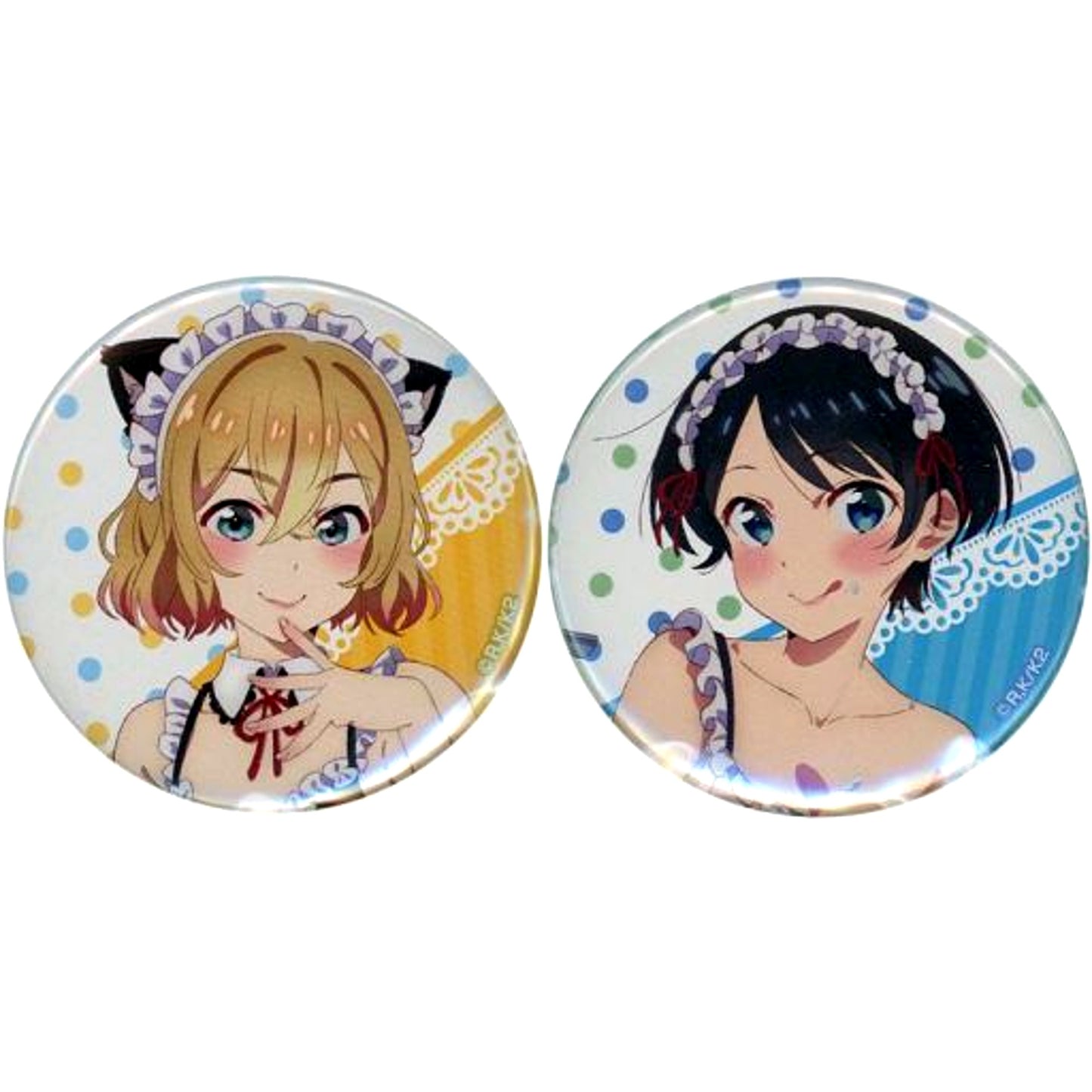 Set of 2 Mami Nanami & Ruka Sarashina Rent-A-Girlfriend Drawn Button Set B Swimsuit Maid Ver. POP UP SHOP in Shinjuku Marui Annex [USED]