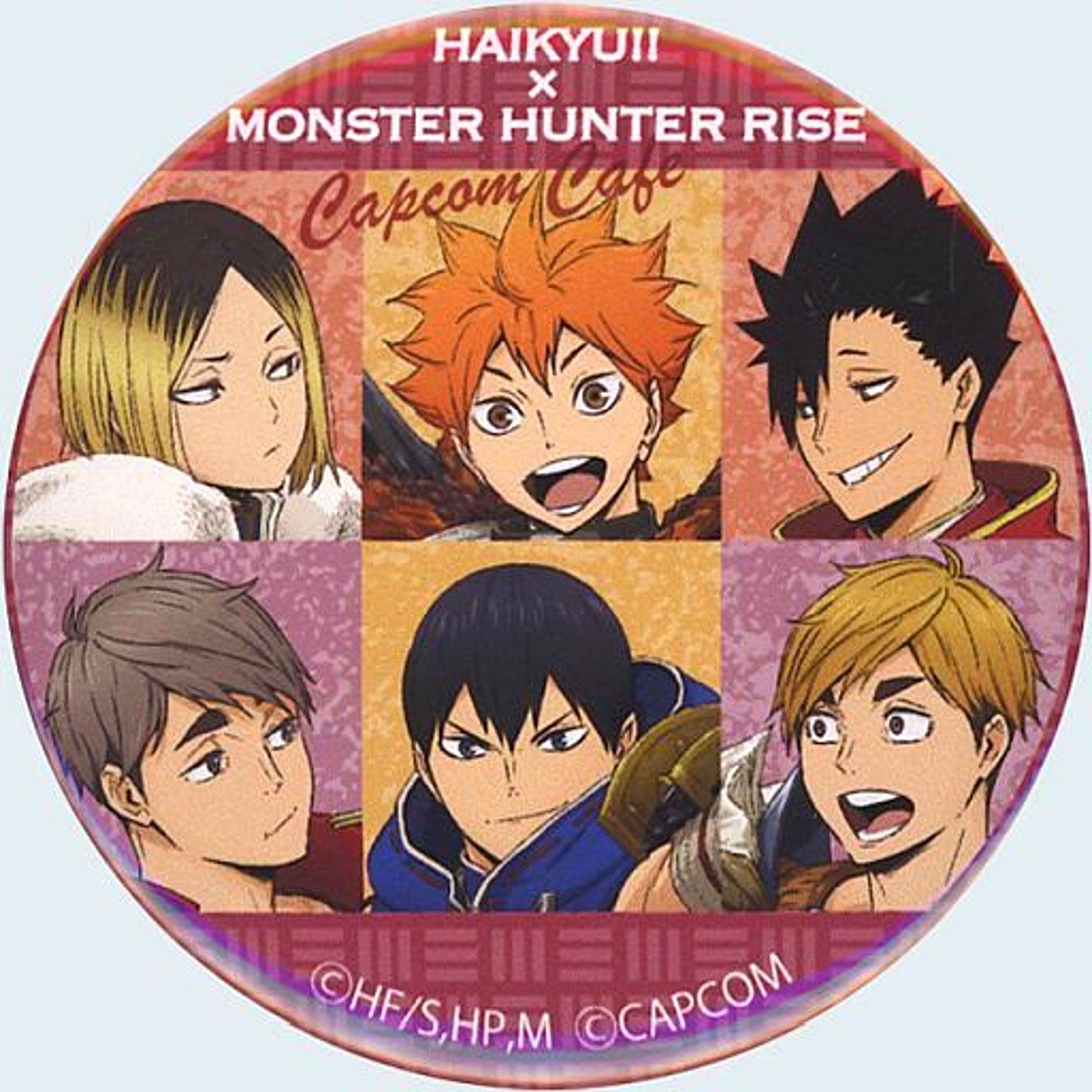 All Characters CAPCOM CAFE x Haikyu!! x Monster Hunter Rise Button [USED]