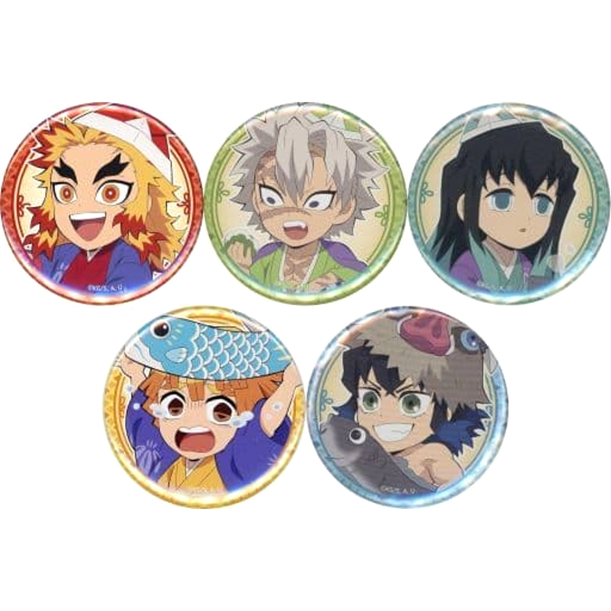 Demon Slayer: Kimetsu no Yaiba Kyojuro Rengoku & Others Random 57mm Can Badge B Ufotable Cafe X Machi Asobi Cafe Children's Day Event 2022 Limited All 5 Types Set Buttons [USED]