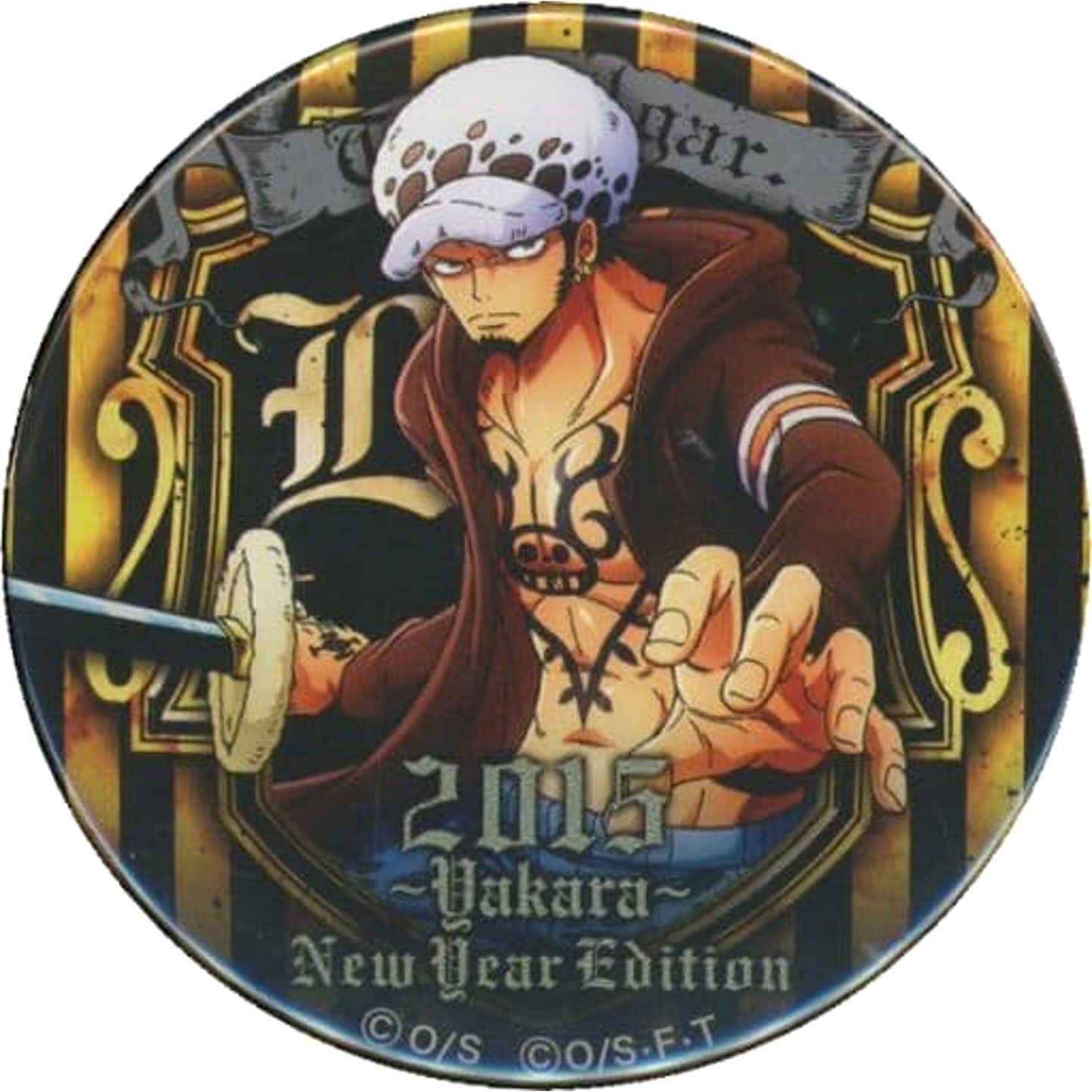 One Piece Trafalgar Law 2015 New Year Edition Yakara Can Badge New Year Edition Great Pirate Bag 2015 Buttons [USED]