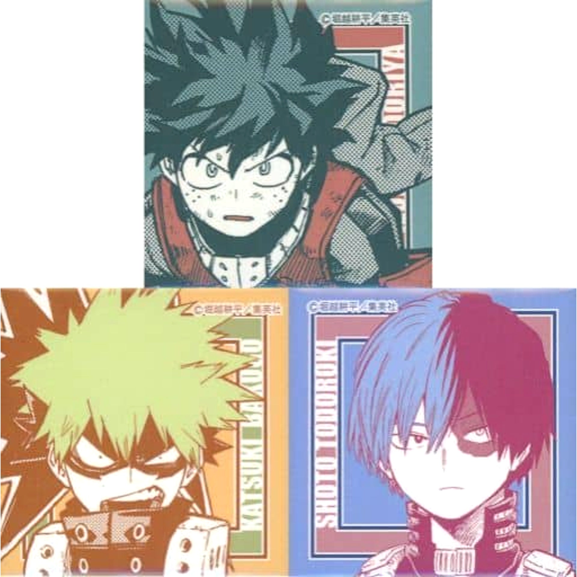 My Hero Academia Izuku Midoriya Katsuki Bakugo Shoto Todoroki Square Can Badge 3 Pieces Included with Original Variety Bag Buttons [USED]