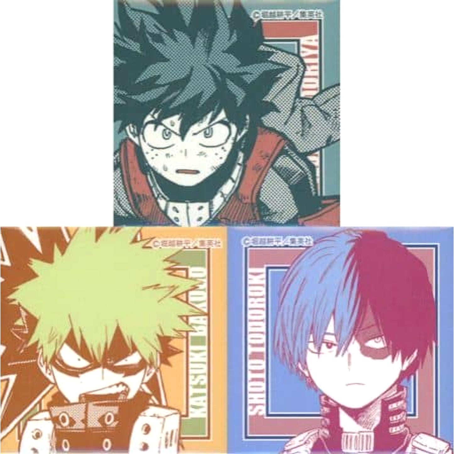 My Hero Academia Izuku Midoriya Katsuki Bakugo Shoto Todoroki Square Can Badge 3 Pieces Included with Original Variety Bag Buttons [USED]