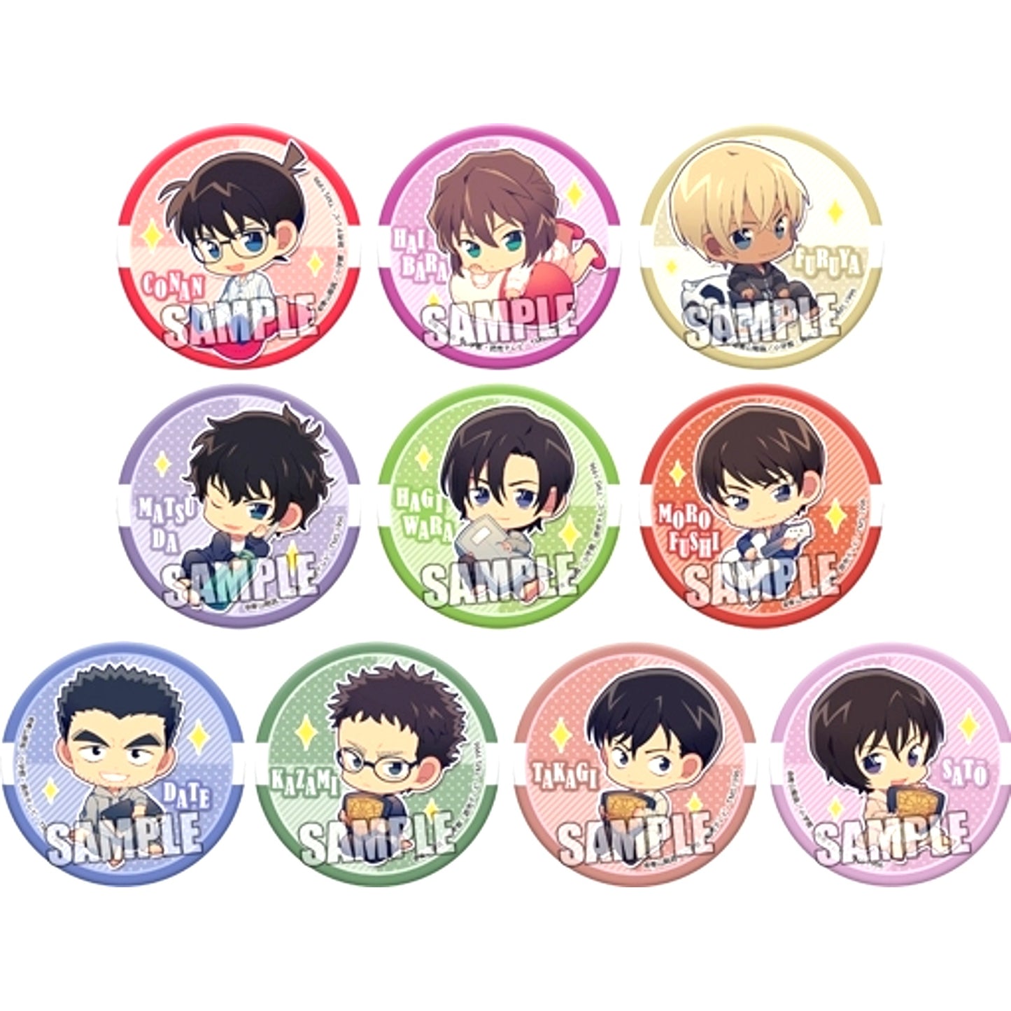 Set of 10 Detective Conan Trading Button Relax Ver. [USED]