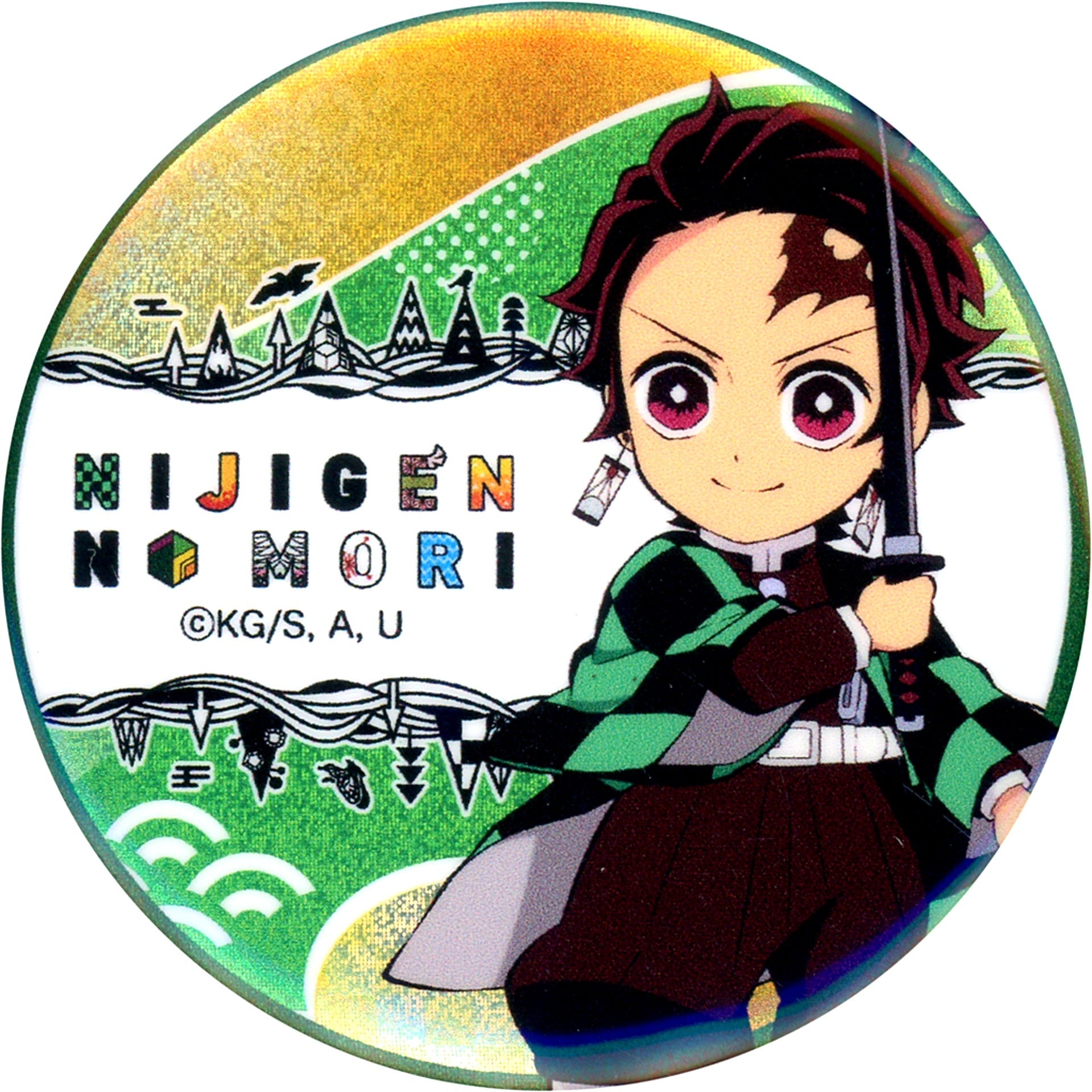 Tanjiro Kamado Nijigen no Mori x Demon Slayer: Kimetsu no Yaiba 1st Neon Button 56mm [USED]