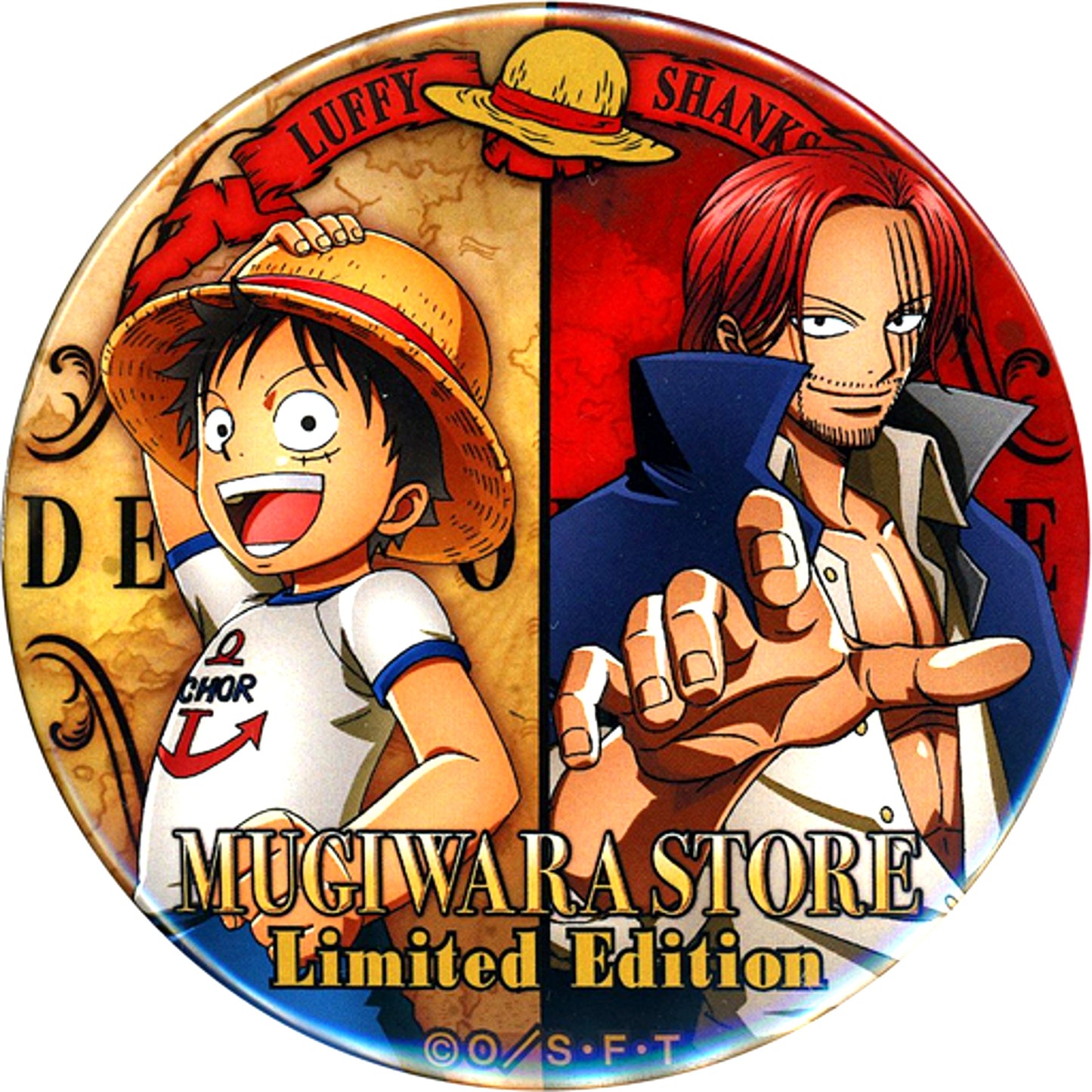 Monkey D. Luffy & Shanks Mugiwara Store Limited One Piece Yakara Button Revival General Election Ver. [USED]