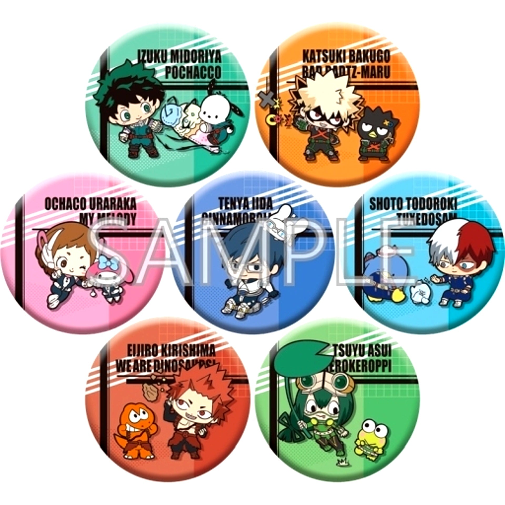 Set of 7 My Hero Academia x Sanrio Characters Trading Button A Class 1-A [USED]