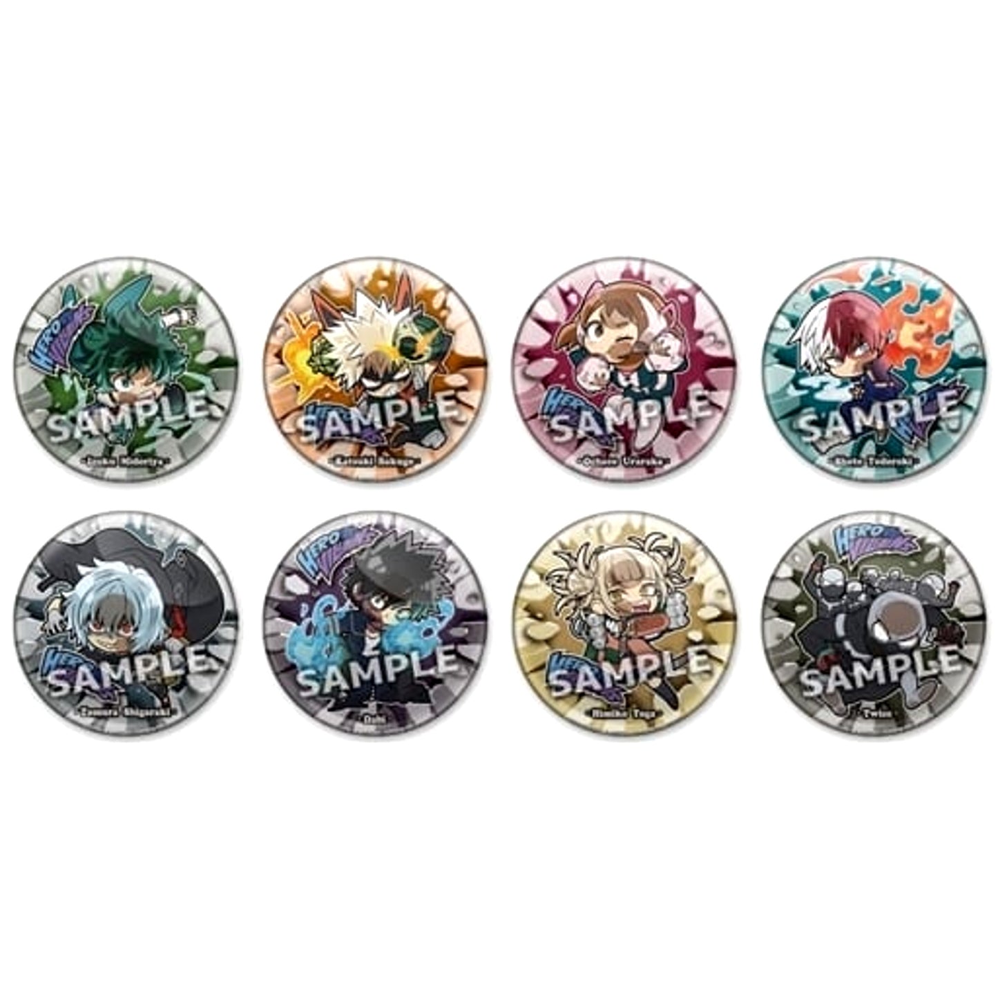 My Hero Academia Katsuki Bakugo & Others Pita! Deformed Trading Can Badge Hero VS Villain All 8 Types Set Buttons [USED]