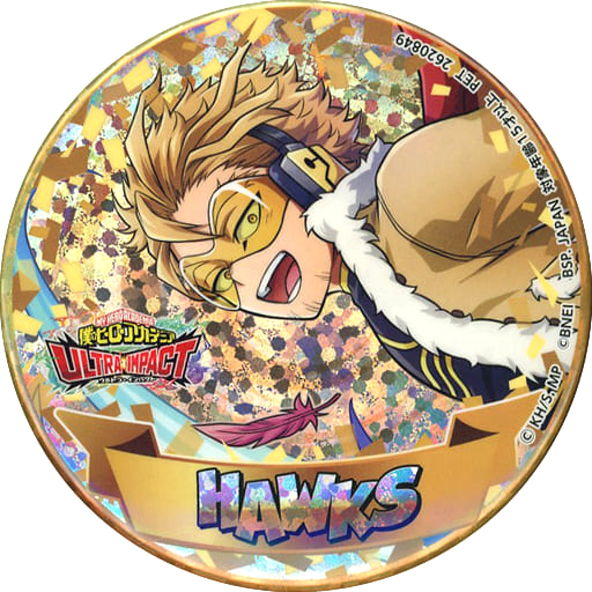 My Hero Academia Hawks Hologram Can Badge Ultra Impact 1st Anniversary Buttons [USED]