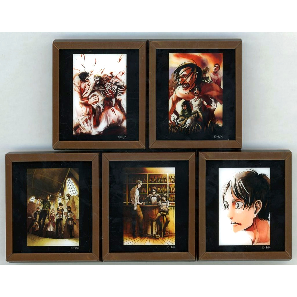 Set of 5 Attack on Titan Online Exhibition Trading Mini Framed Illustration Stand Button Ver. C [USED]