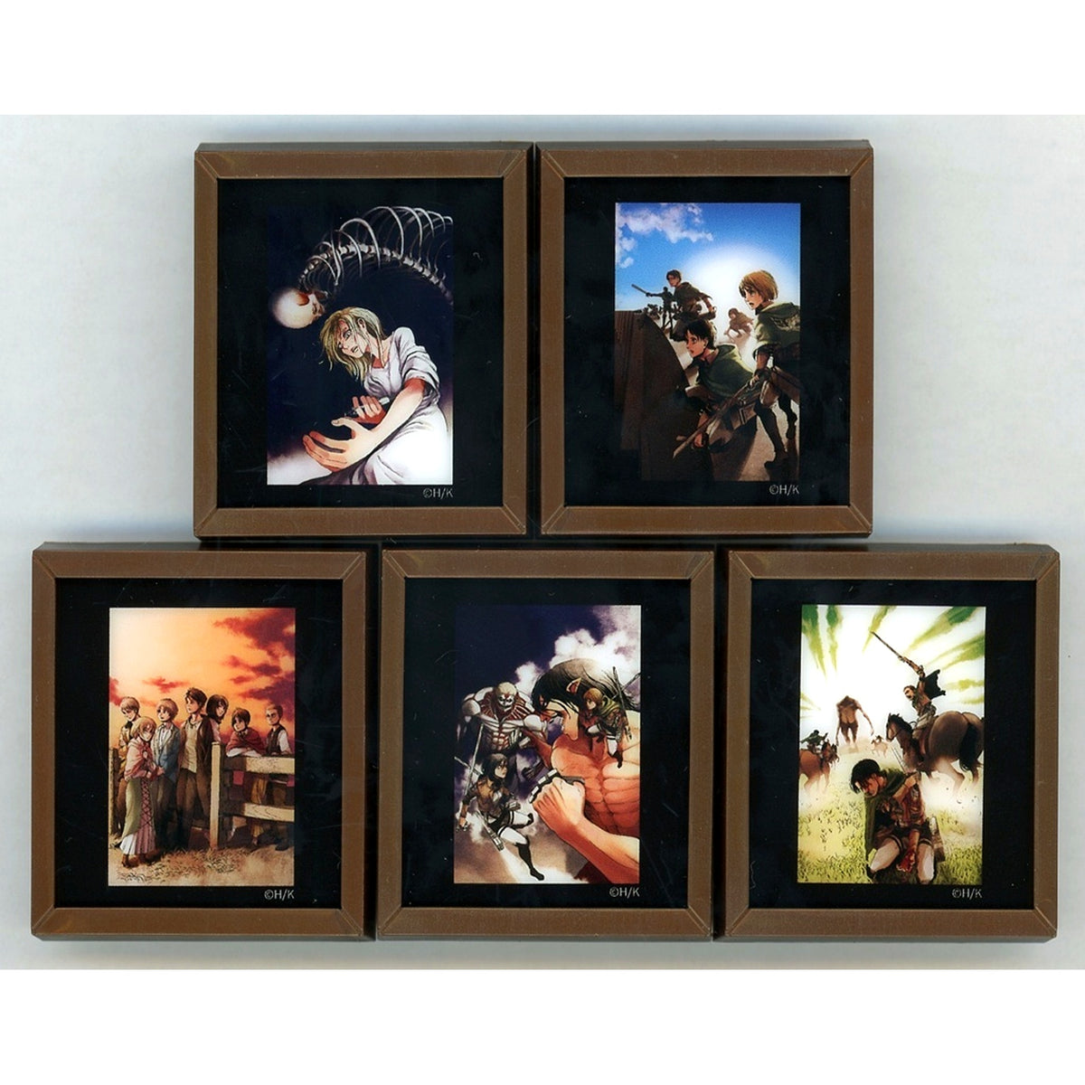 Set of 5 Attack on Titan Online Exhibition Trading Mini Framed Illustration Stand Button Ver. D [USED]