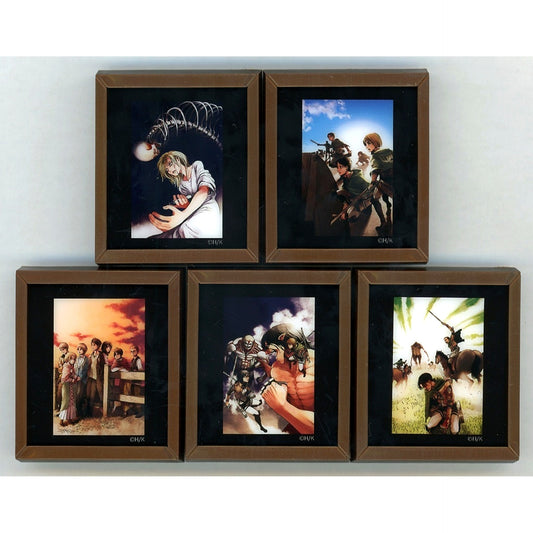 Set of 5 Attack on Titan Online Exhibition Trading Mini Framed Illustration Stand Button Ver. D [USED]