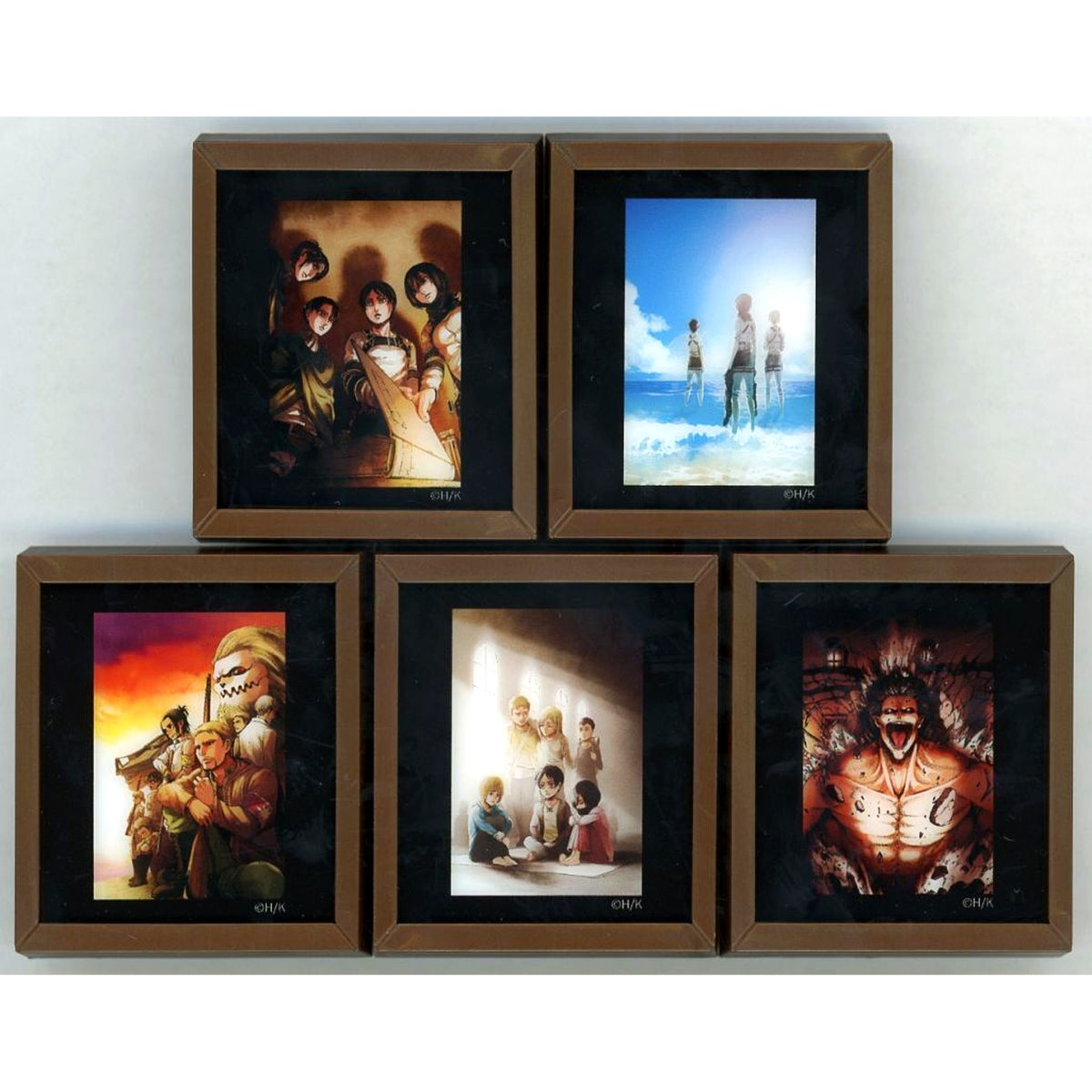 Set of 5 Attack on Titan Online Exhibition Trading Mini Framed Illustration Stand Button Ver. E [USED]