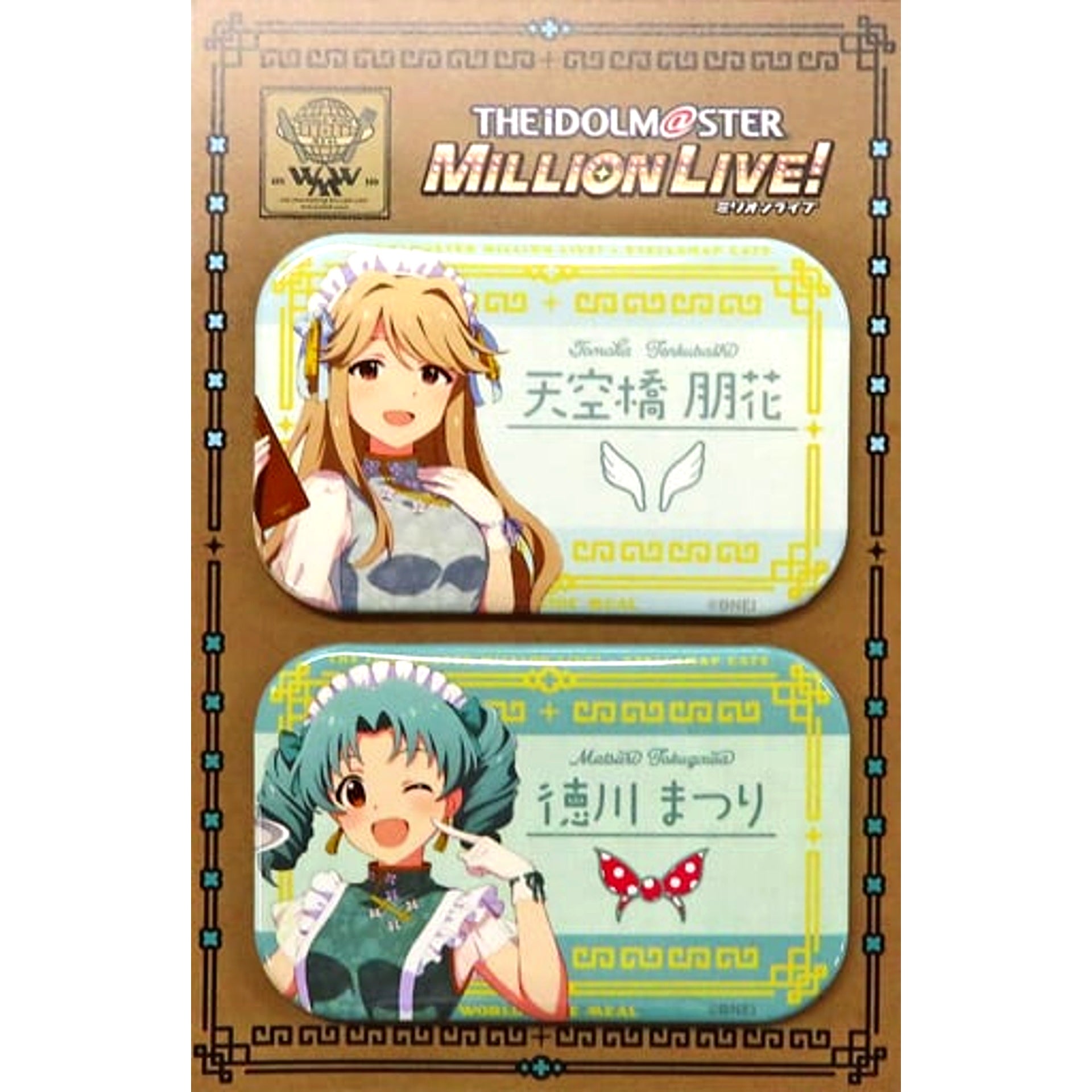 Tomoka Tenkubashi & Matsuri Tokugawa Name Tag Tin Badge Set of 2 STELLAMAP CAFE Ver. -World Wide Meal- The Idolmaster Million Live! x STELLAMAP CAFE [USED]