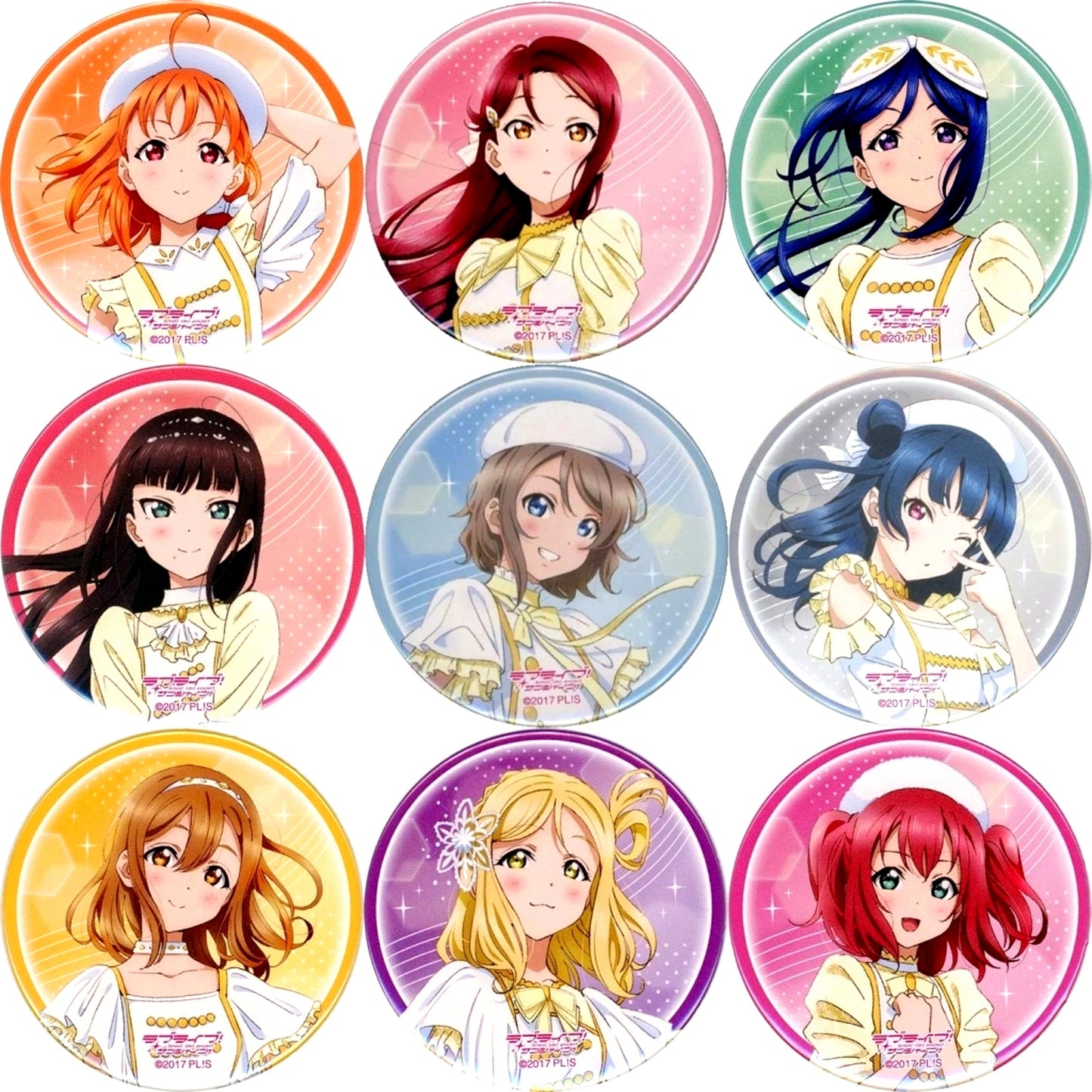 Set of 9 Aqours Love Live! Sunshine!! 6th LoveLive! KU-RU-KU-RU Rock 'n' Roll TOUR WINDY STAGE Button Venue Ltd Gacha Prize [USED]
