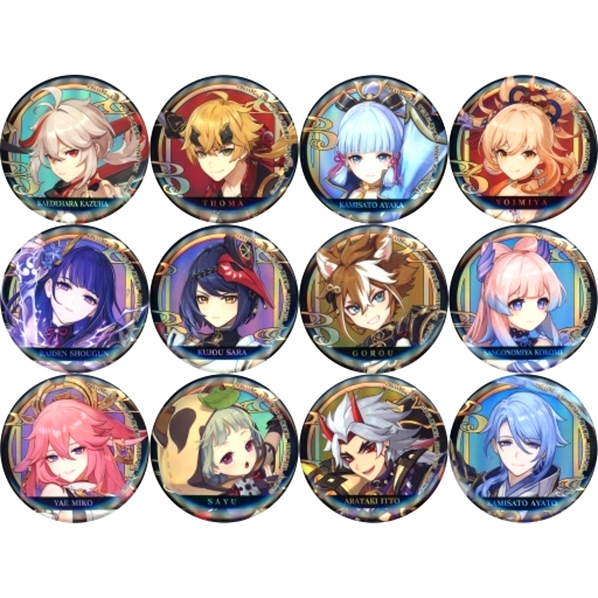 Set of 12 Group Genshin Impact Hologram Buttons Inazuma City [USED]