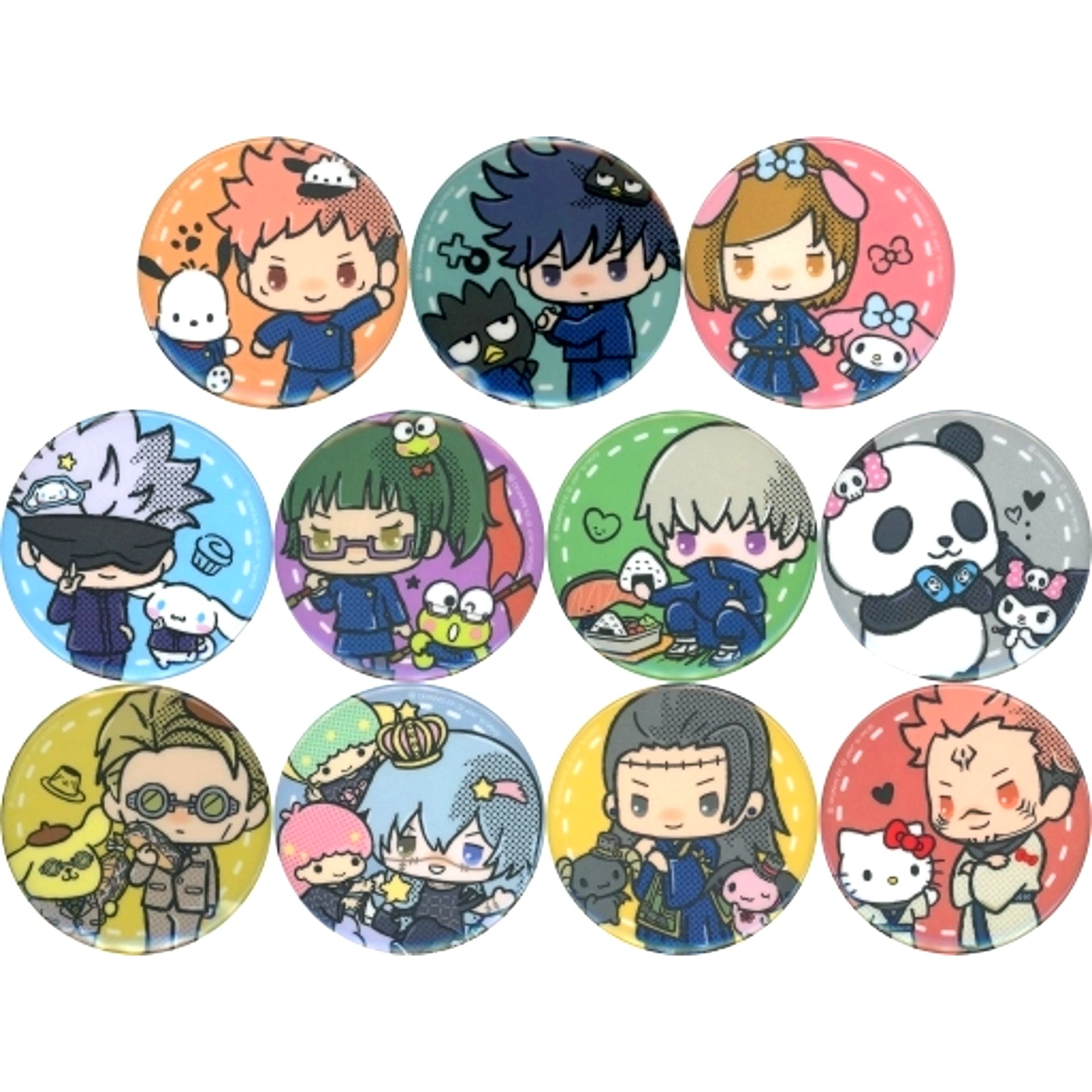 Set of 11 Jujutsu Kaisen Sanrio Characters Blind Button [USED]