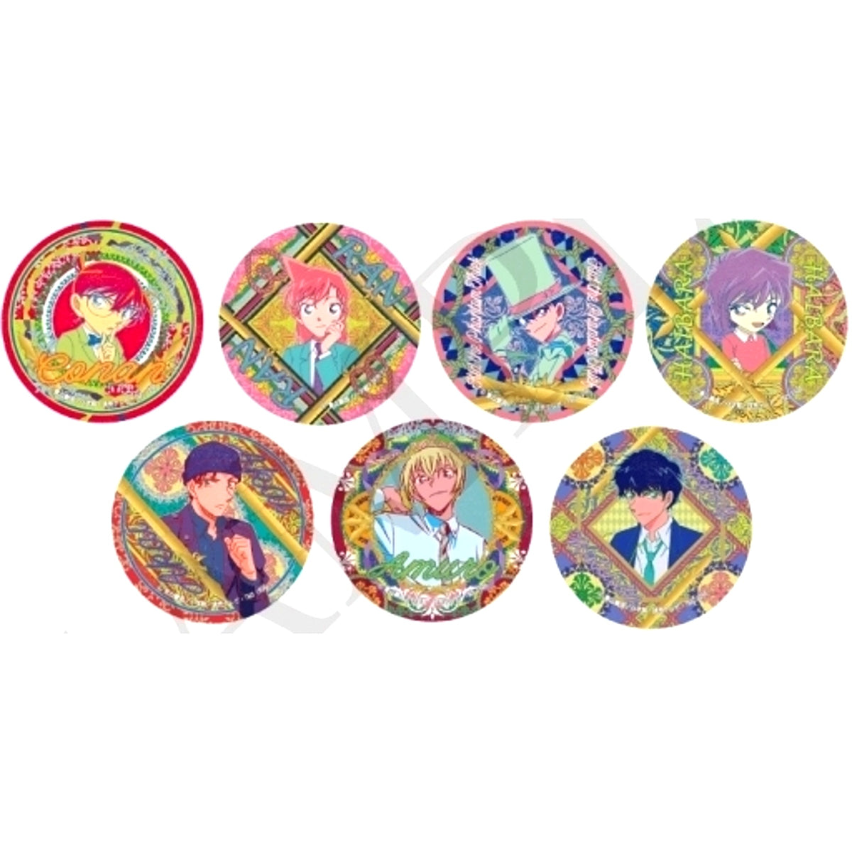 Set of 7 Detective Conan Trading Button Victorian Motif [USED]