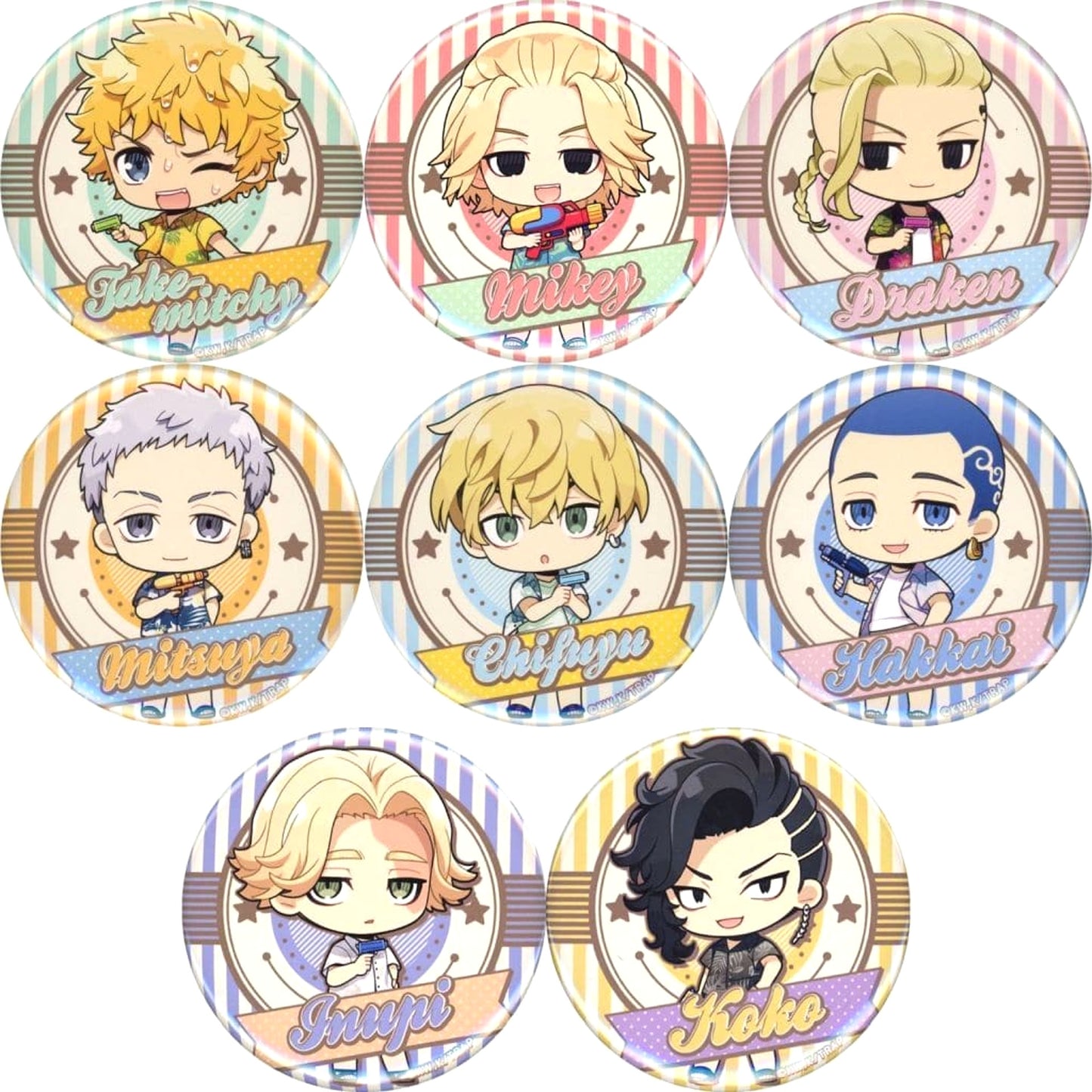 Manjiro Sano & Others Tokyo Revengers All 8 Types Set Random Button Summer Ver. Pop Up Shop in Marui Limited [USED]