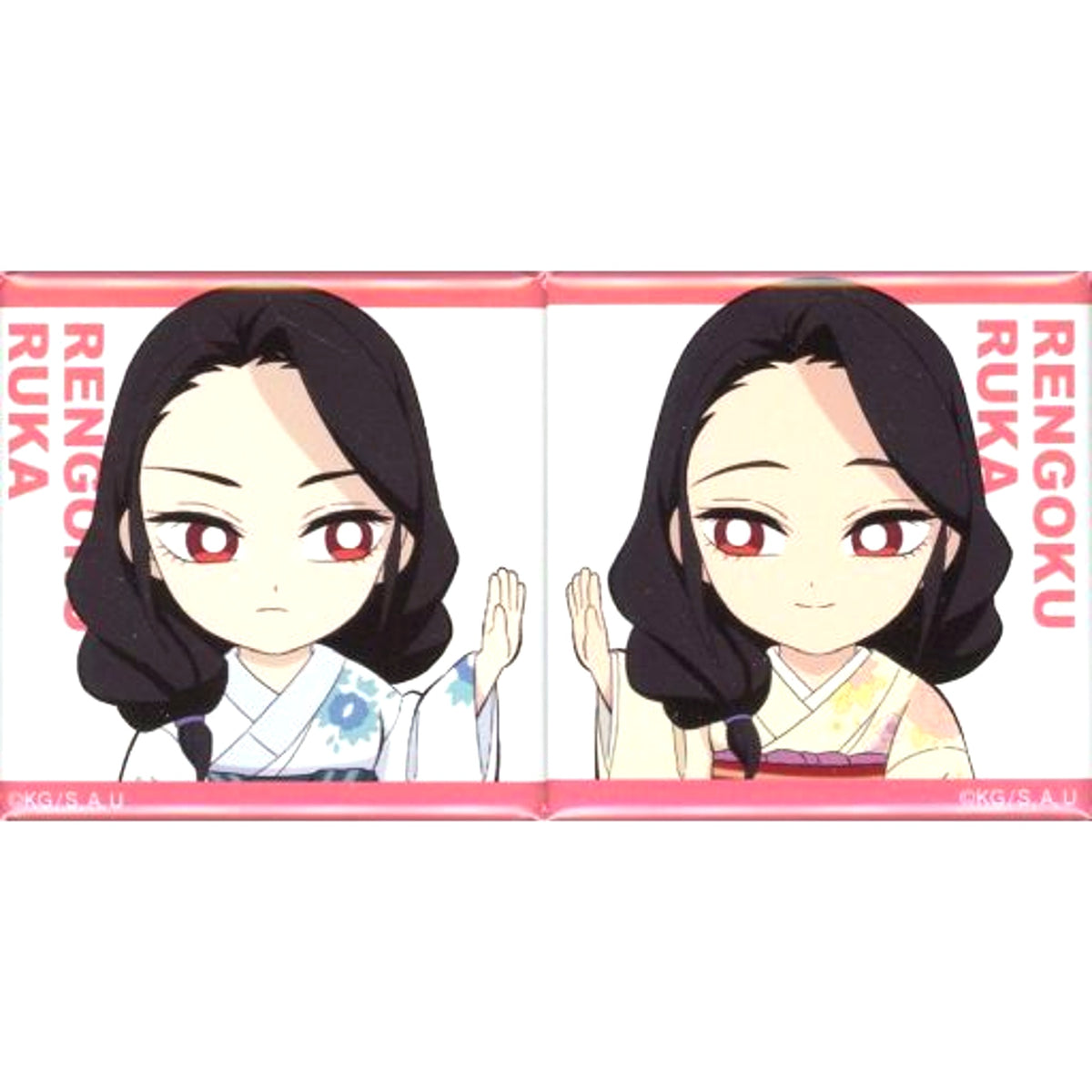 Ruka Rengoku Illustration Mini Character Connecting Square Button Set of 2 Mugen Train Arc Vol. 2 Demon Slayer: Kimetsu no Yaiba Mugen Train Arc Entertainment District Arc Character Emaki Cafe in ufotable Cafe x Machi Asobi Cafe [USED]