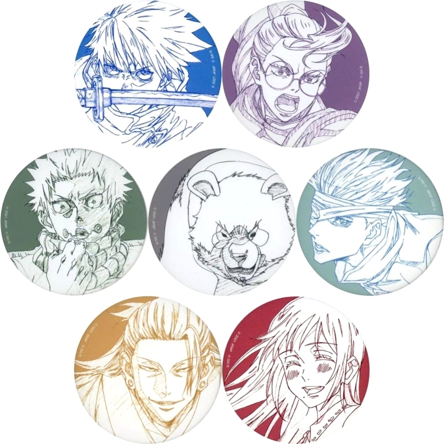 Yuta Okkotsu & Others Jujutsu Kaisen All 7 Types Set Vol.0 Velvet Button Mappa Tsutaya Movie Ver. Blockbuster Commemorative Jujutsu Kaisen Mini Anime Original Art Exhibition Limited [USED]