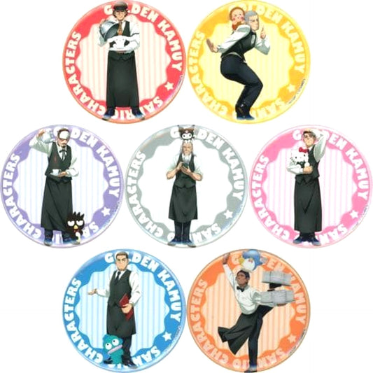 Golden Kamuy X Sanrio Characters Saichi Sugimoto & Others Normal Ver. Trading Can Badge Cafe Ver. Sanrio Characters Cafe in Chugai Grace Cafe Limited All 7 Types Set Buttons [USED]