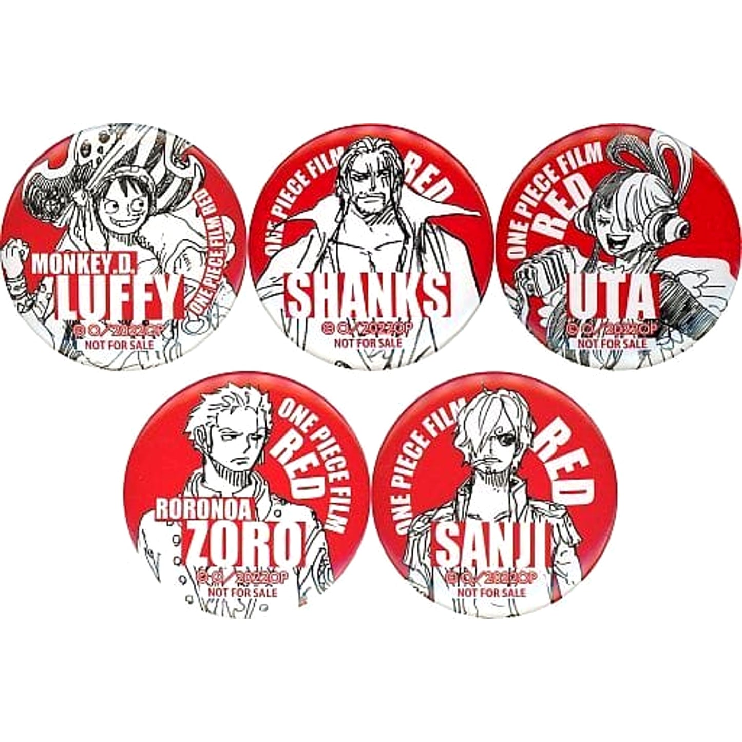 Set of 5 One Piece Film Red 7-Eleven Campaign Eligible Drink Purchase Bonus Original Button [USED]