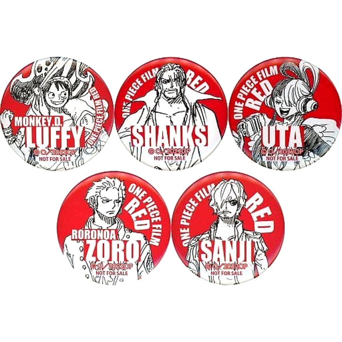 One Piece Film Red Monkey D. Luffy & Others Original Can Badge 7-Eleven Limited Promotional Drink Purchase Benefits All 5 Types Set Buttons [USED]