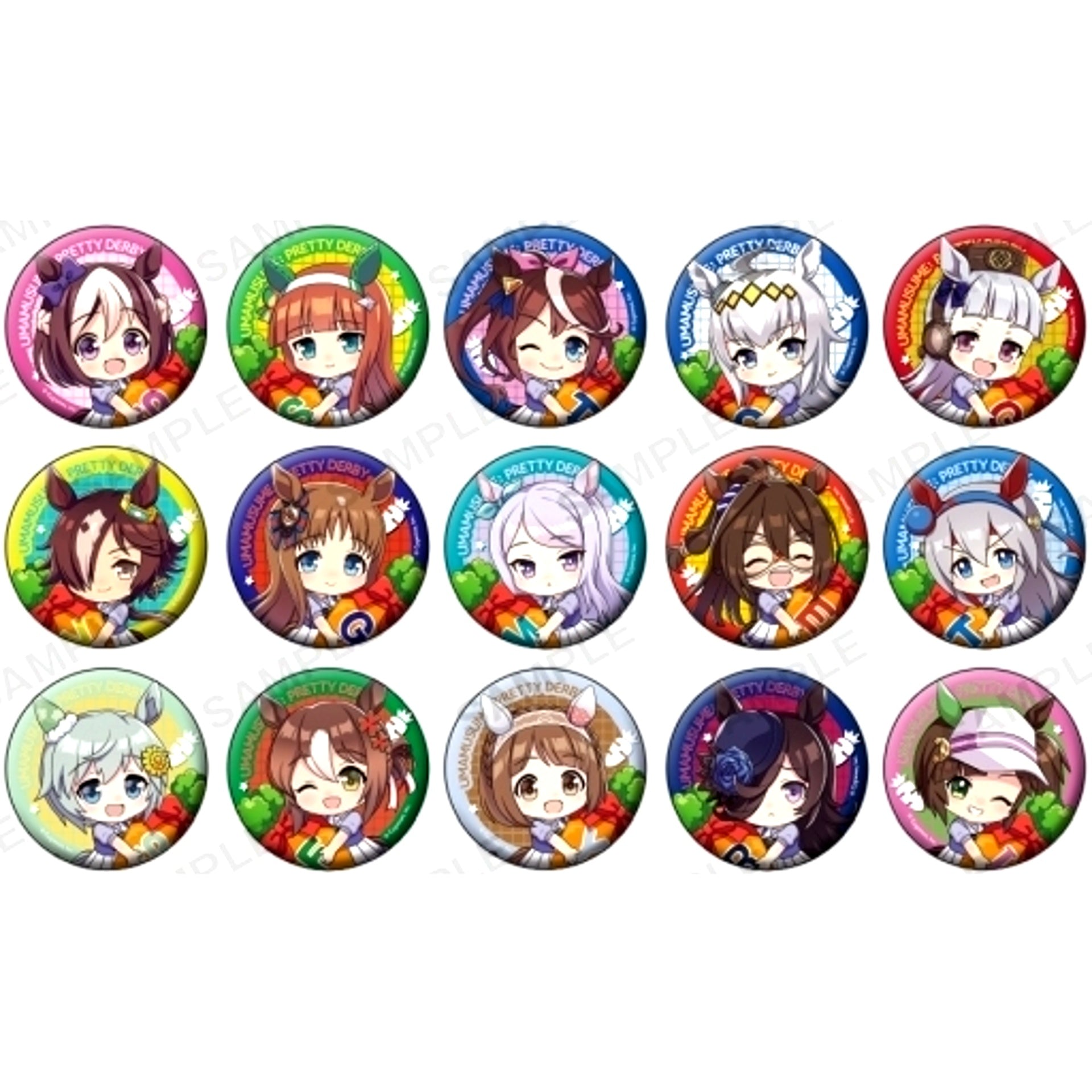 Set of 15 Group Uma Musume Pretty Derby Mugyumini Trading Button Vol. 1 [USED]