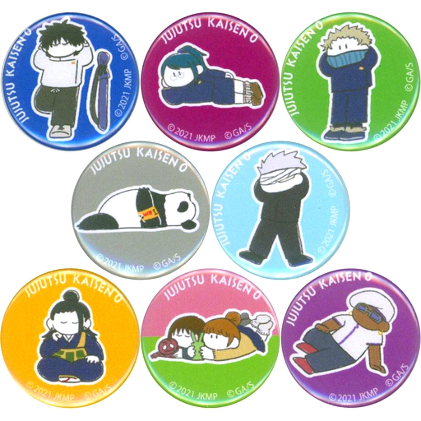 Set of 8 Jujutsu Kaisen 0 Mamekan Trading Mini Button Oyasumi shimasu. [USED]