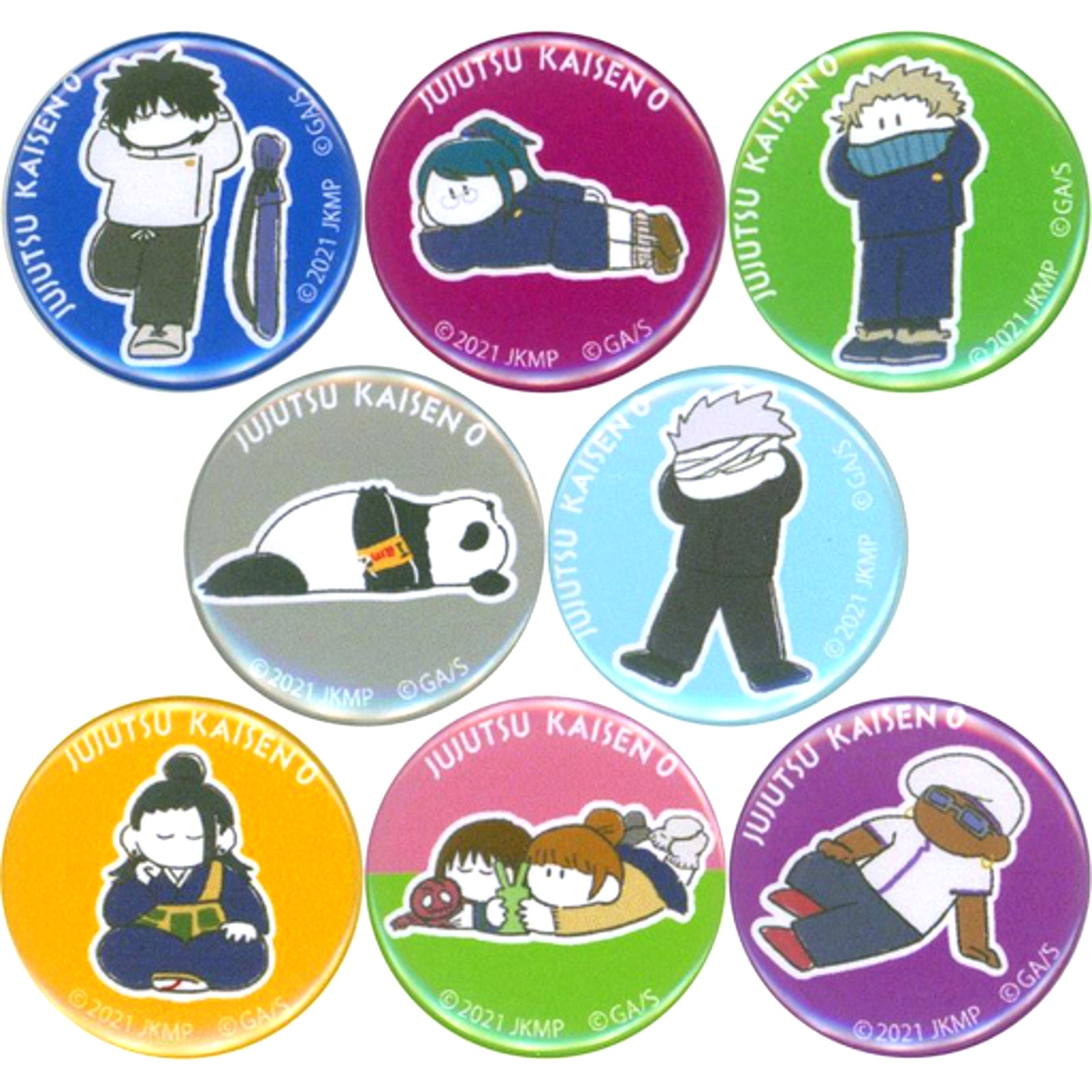 Set of 8 Jujutsu Kaisen 0 Mamekan Trading Mini Button Oyasumi shimasu. [USED]