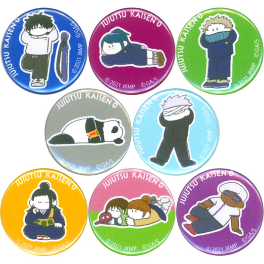 Set of 8 Jujutsu Kaisen 0 Mamekan Trading Mini Button Oyasumi shimasu. [USED]