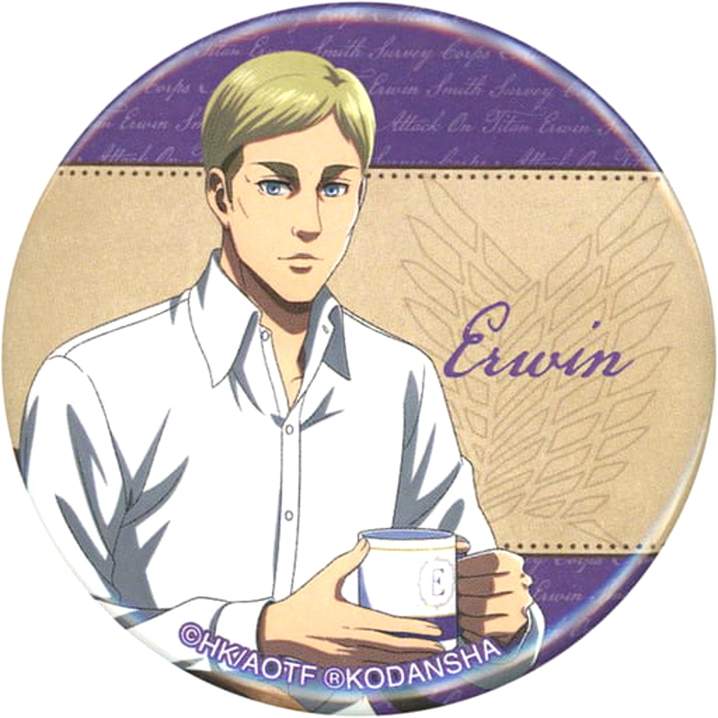Attack on Titan Erwin Smith Upper Body Newly Drawn Illustration Tea Time Ver. Trading Can Badge Soldiers' Tea Time in Animate Limited Buttons [USED]