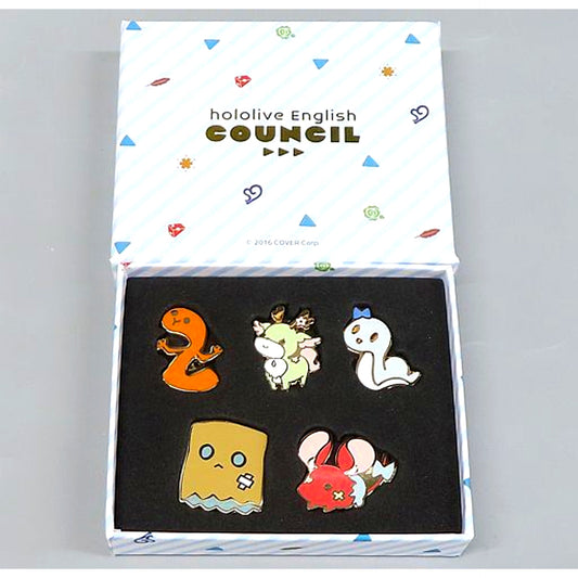 Set of 5 Group Virtual YouTuber Hololive English Council Mascot Pin Badge Half Year Anniversary [USED]